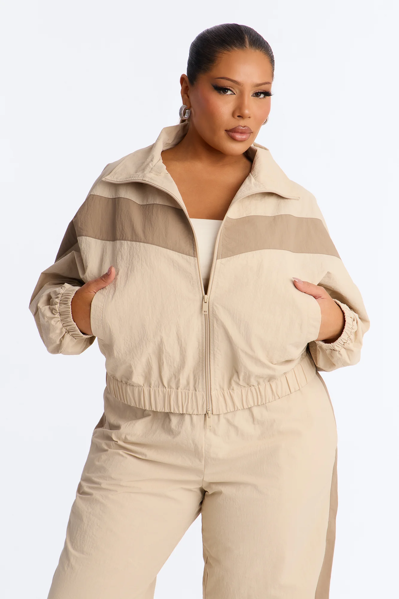 Flex Mode On Windbreaker Track Jacket - Taupe/combo - Image 5