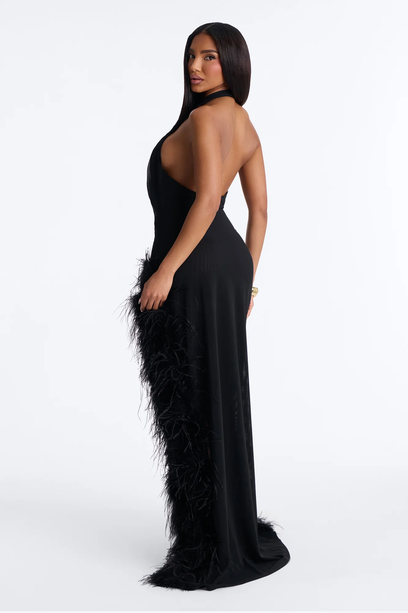 Flirt Mode Feather Mesh Maxi Dress - Black - Image 4