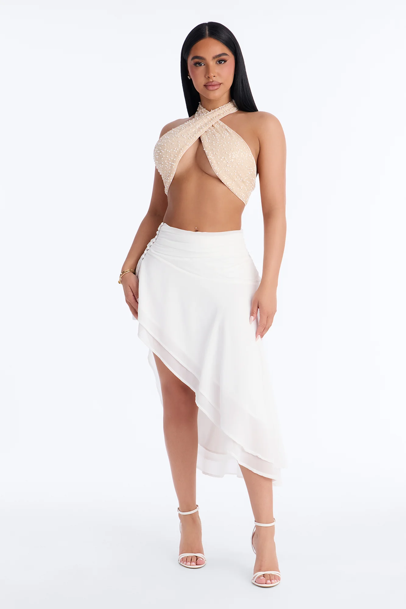Flirt Responsibly Criss Cross Sequin Bra Top - Cream - Image 2