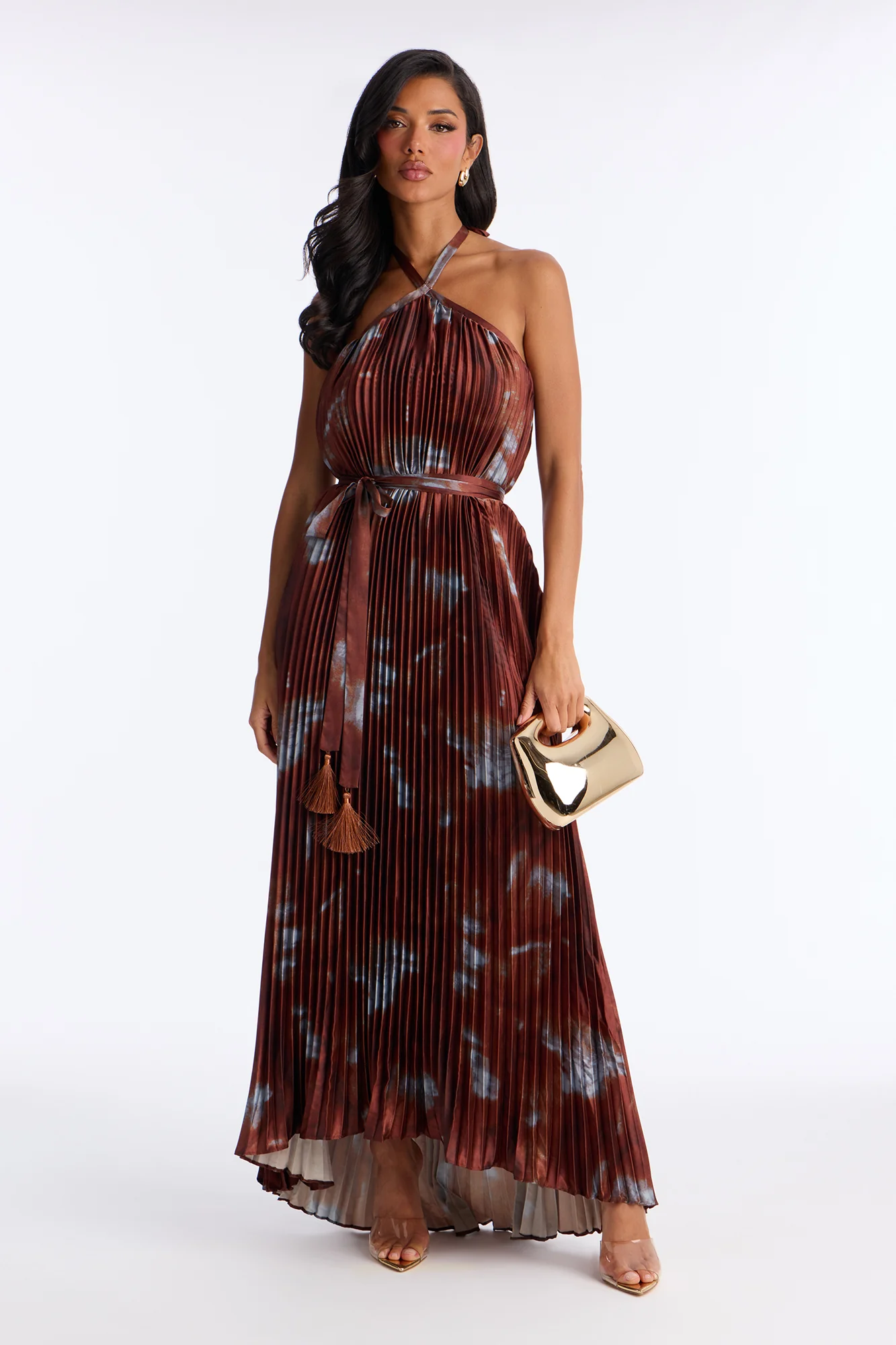 Flirting Plisse Maxi Dress - Brown/combo