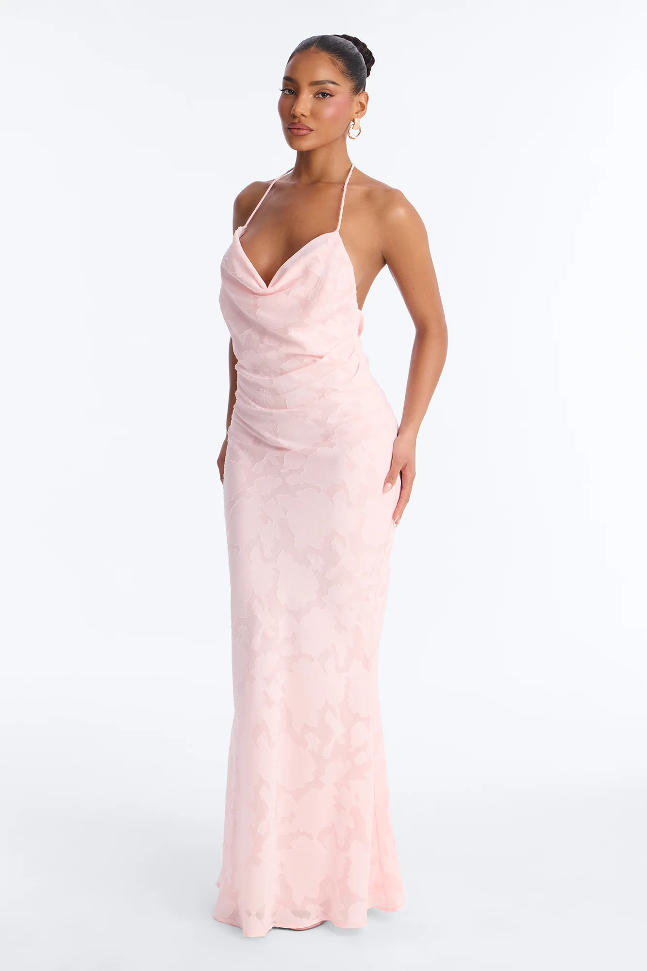 Flirty Femme Floral Chiffon Maxi Dress - Light Pink