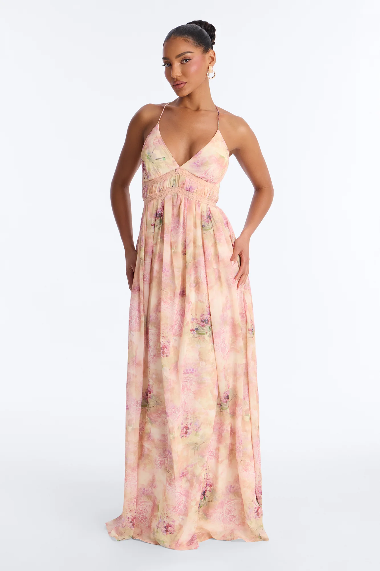 Flirty Flare Chiffon Maxi Dress - Peach/combo
