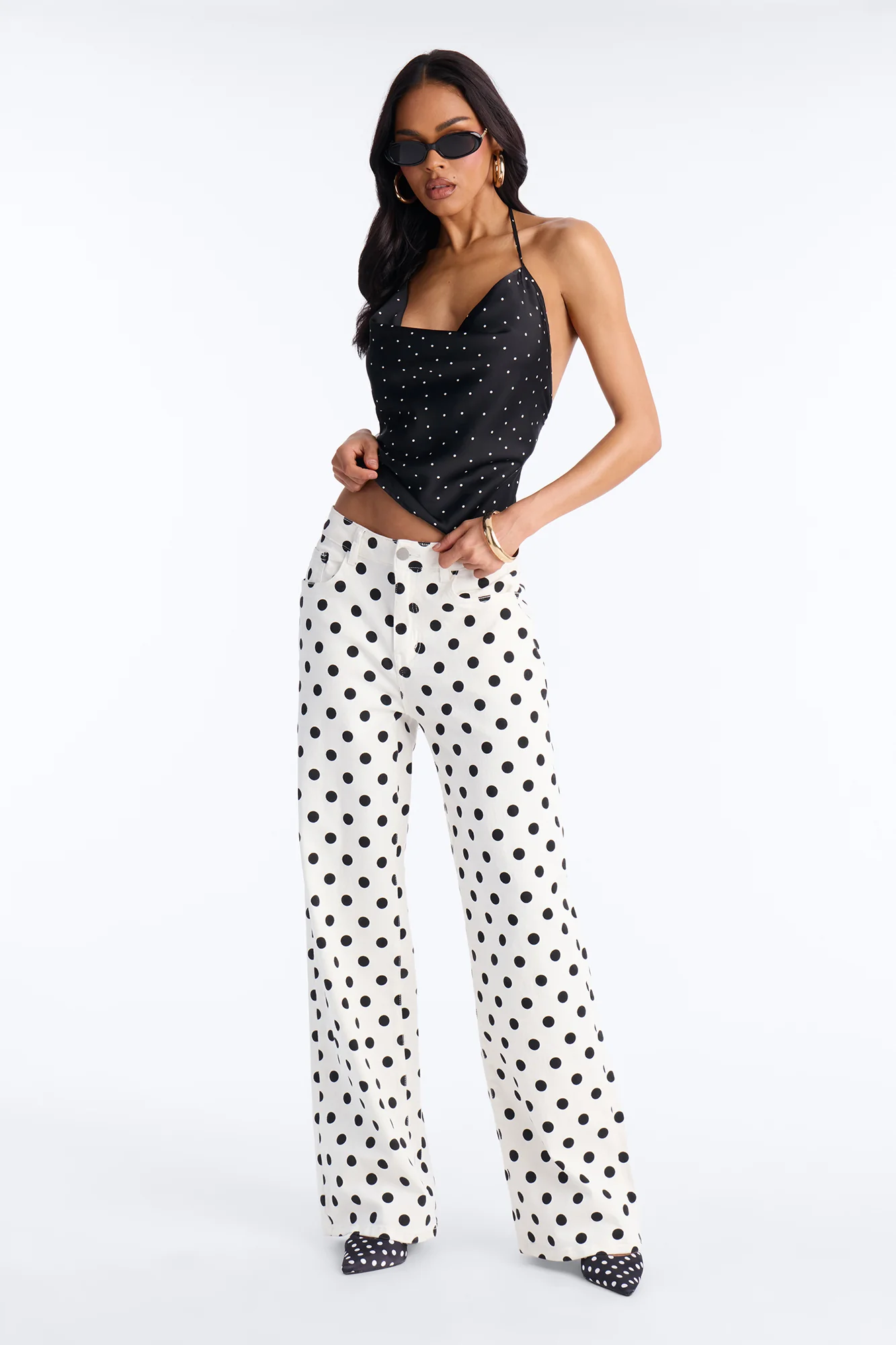 Flirty Plans Polka Dot Satin Halter Top - Black/combo - Image 2
