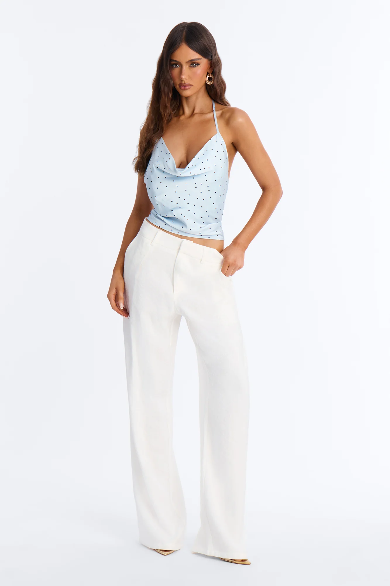 Flirty Plans Polka Dot Satin Halter Top - Blue/combo - Image 2