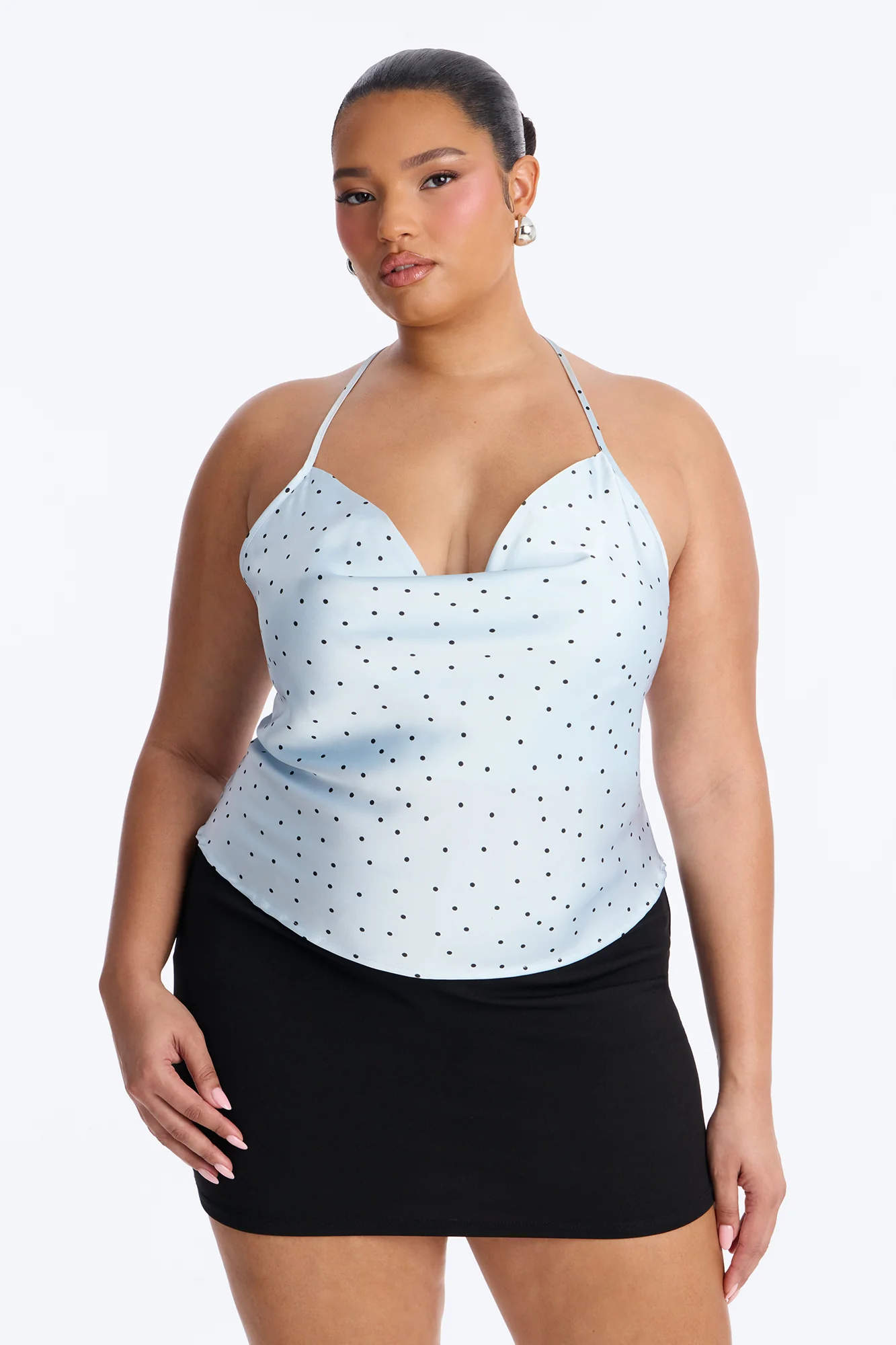 Flirty Plans Polka Dot Satin Halter Top - Blue/combo - Image 4