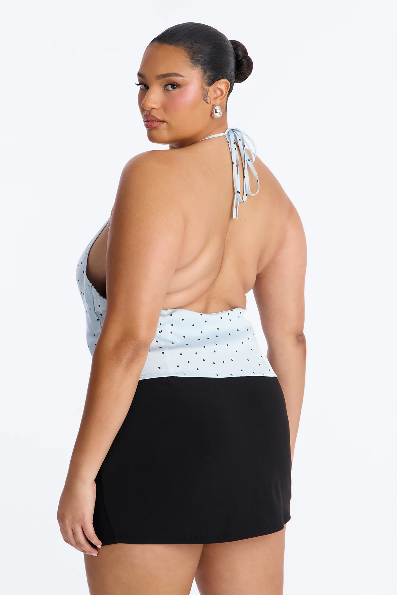 Flirty Plans Polka Dot Satin Halter Top - Blue/combo - Image 6