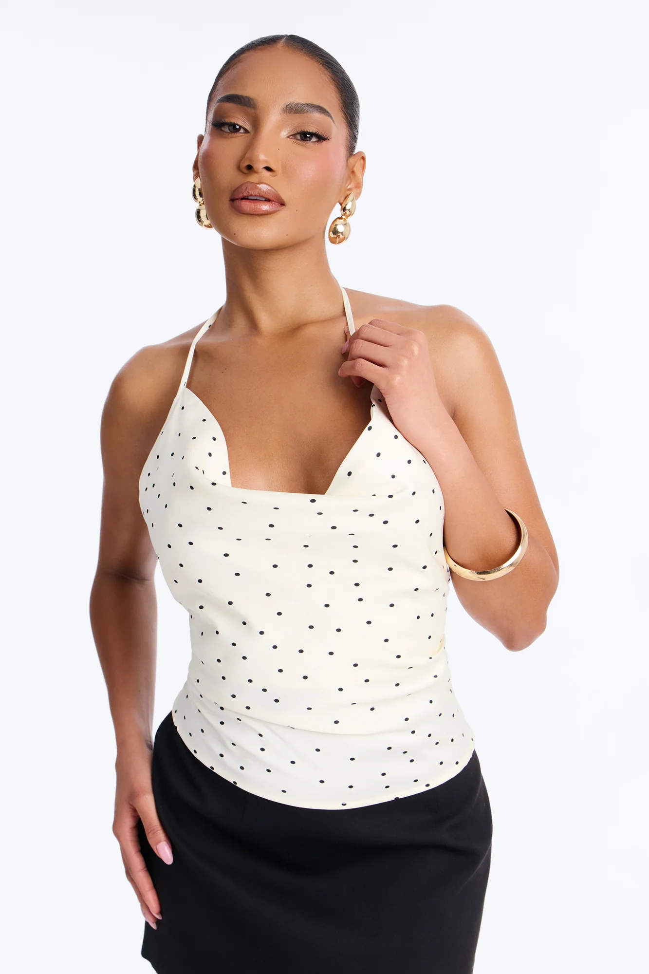 Flirty Plans Polka Dot Satin Halter Top - White/combo