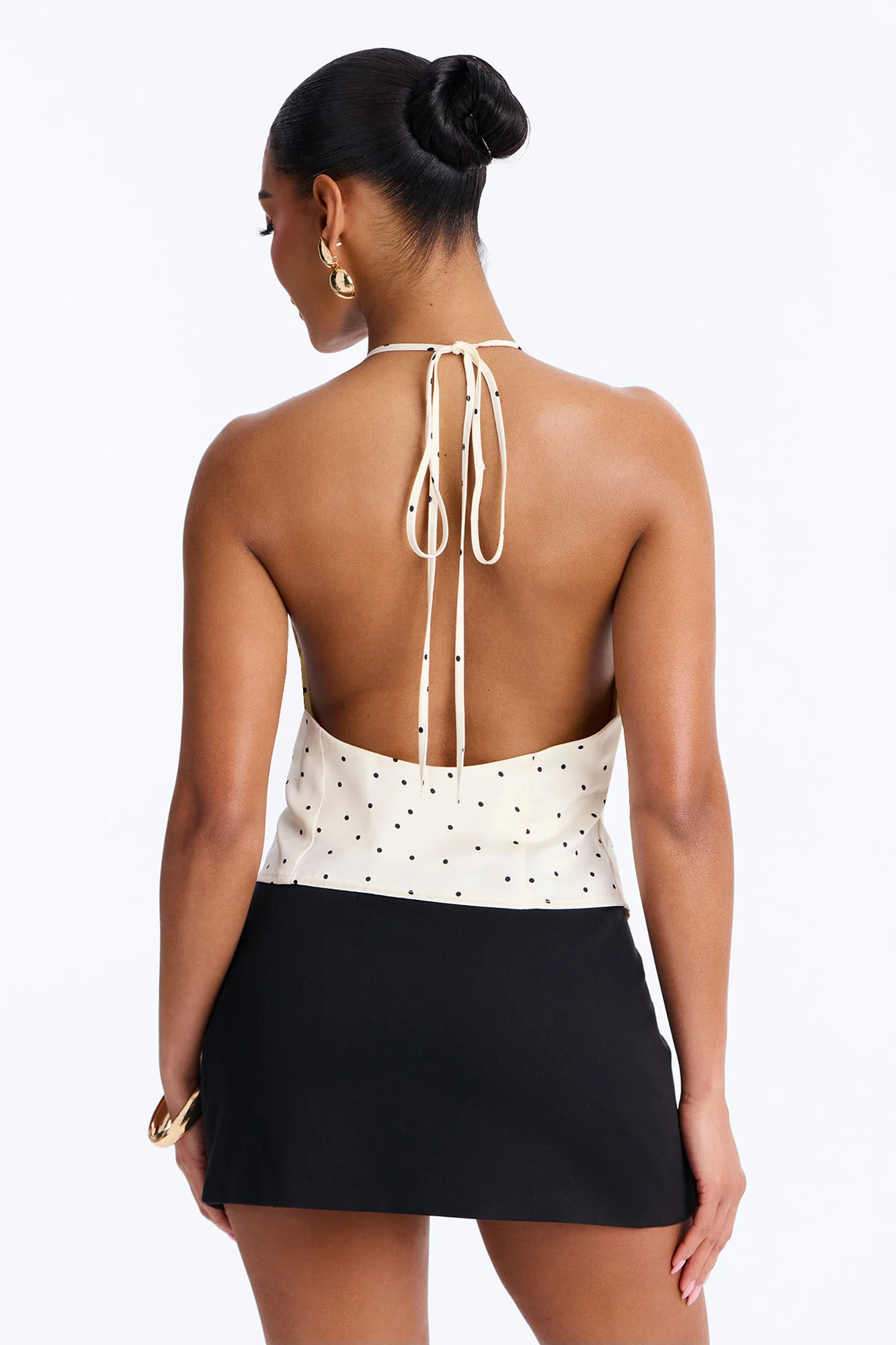 Flirty Plans Polka Dot Satin Halter Top - White/combo - Image 4