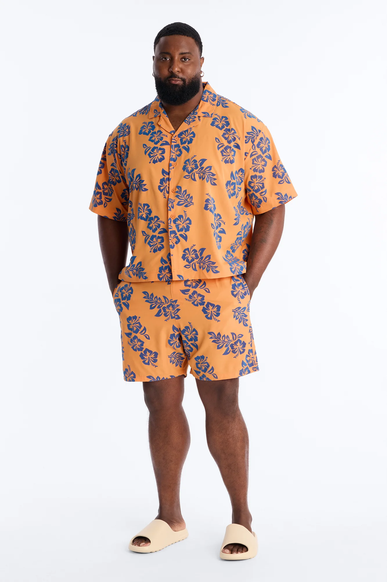 Flocked Hibiscus Heat Swim Trunk 7″ - Orange - Image 6