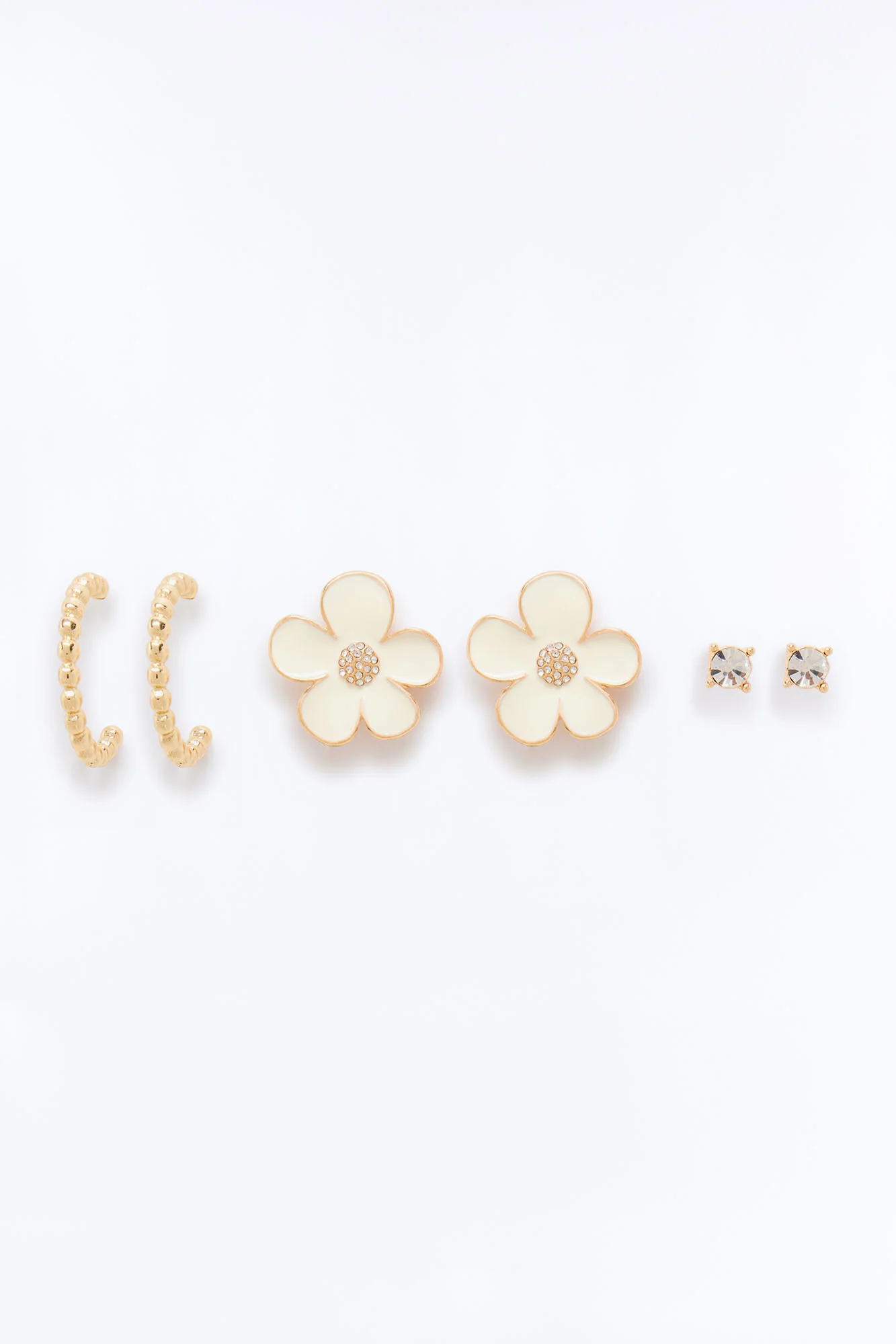 Flora Fling 3 Pair Multi Earring Set - Gold/combo
