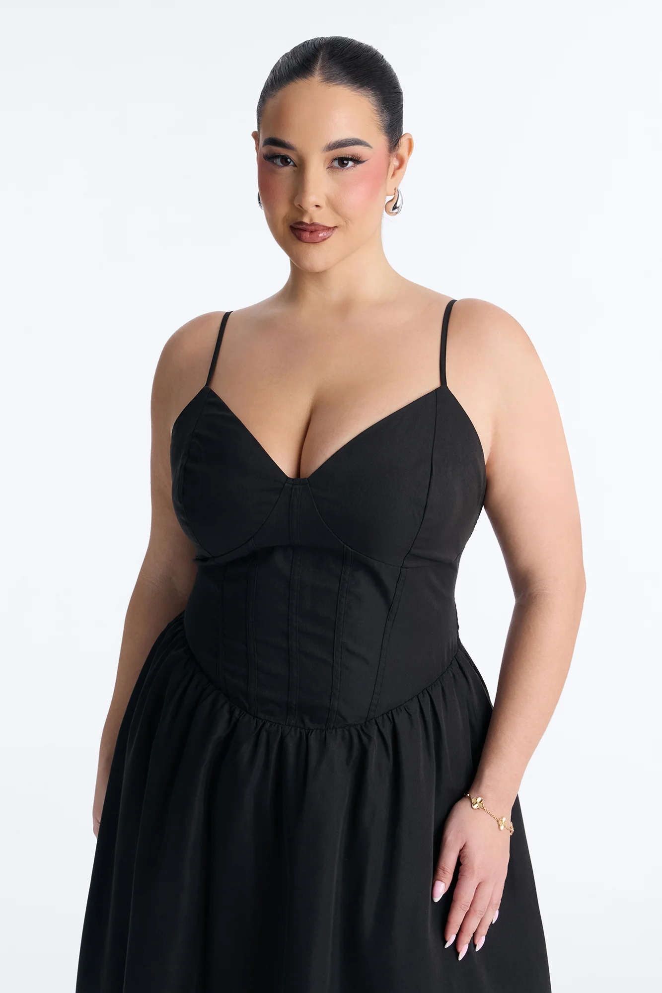 Flora Lace Up Midi Dress - Black - Image 6