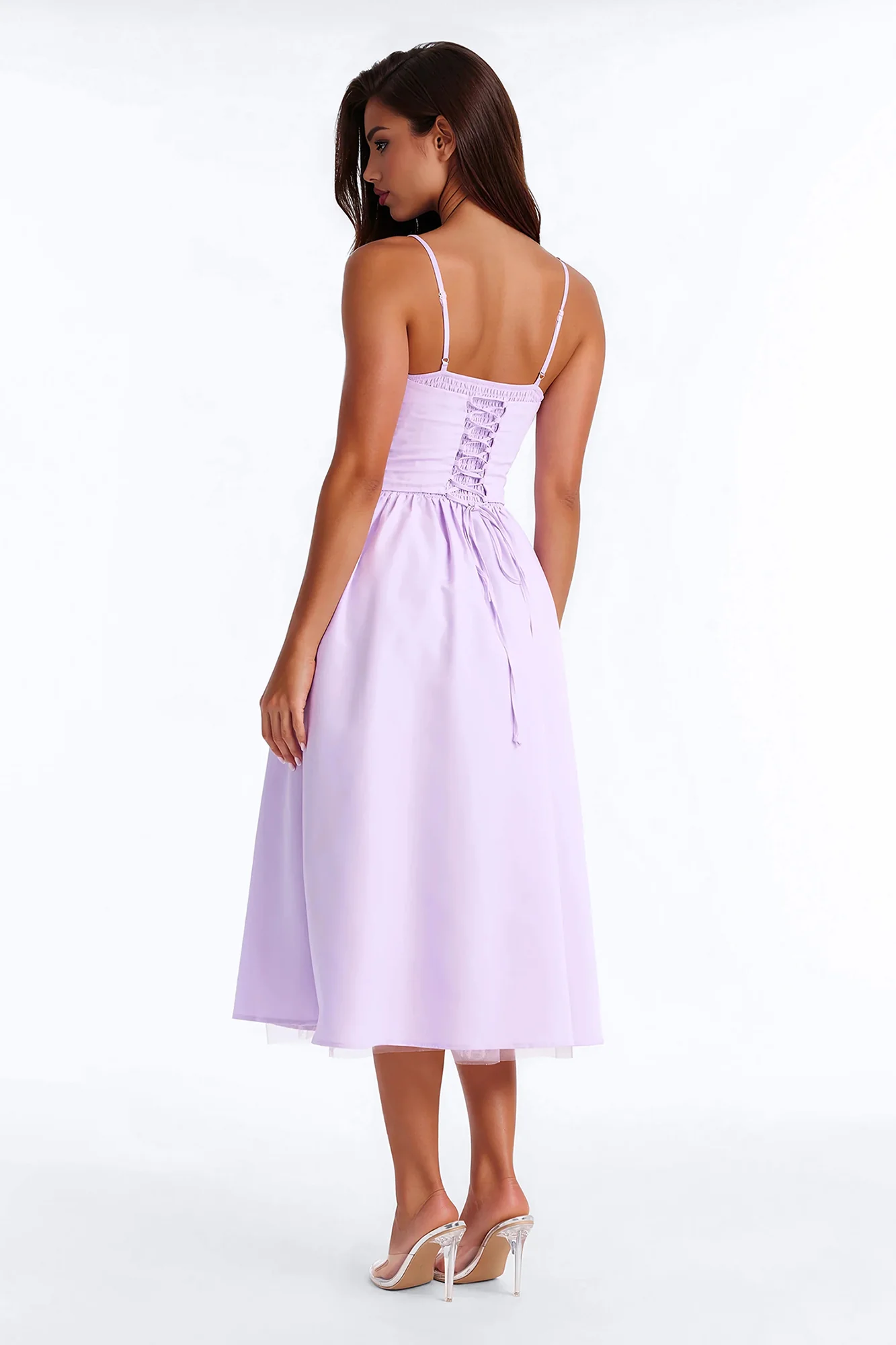 Flora Lace Up Midi Dress - Lavender - Image 3