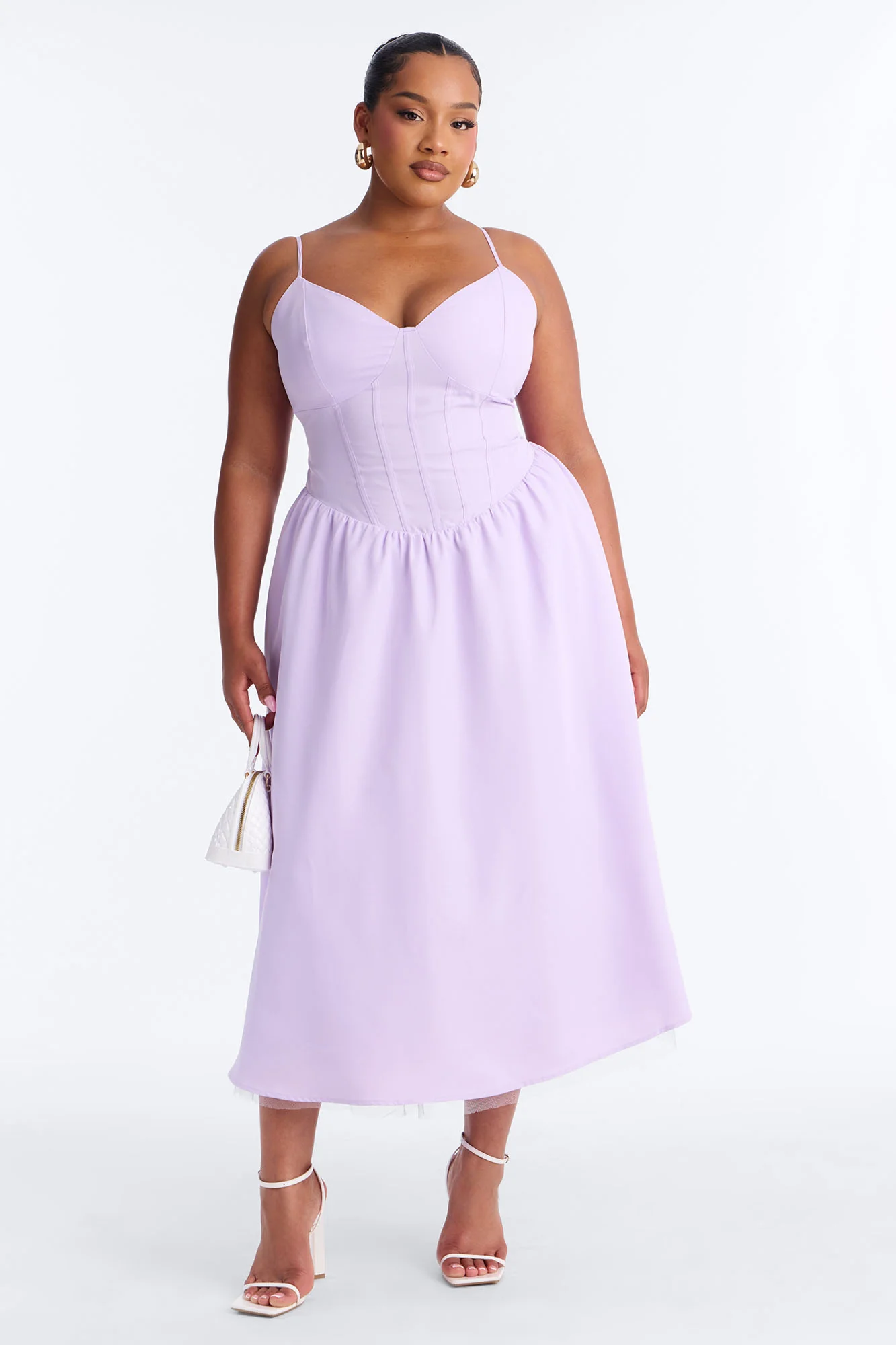 Flora Lace Up Midi Dress - Lavender - Image 4