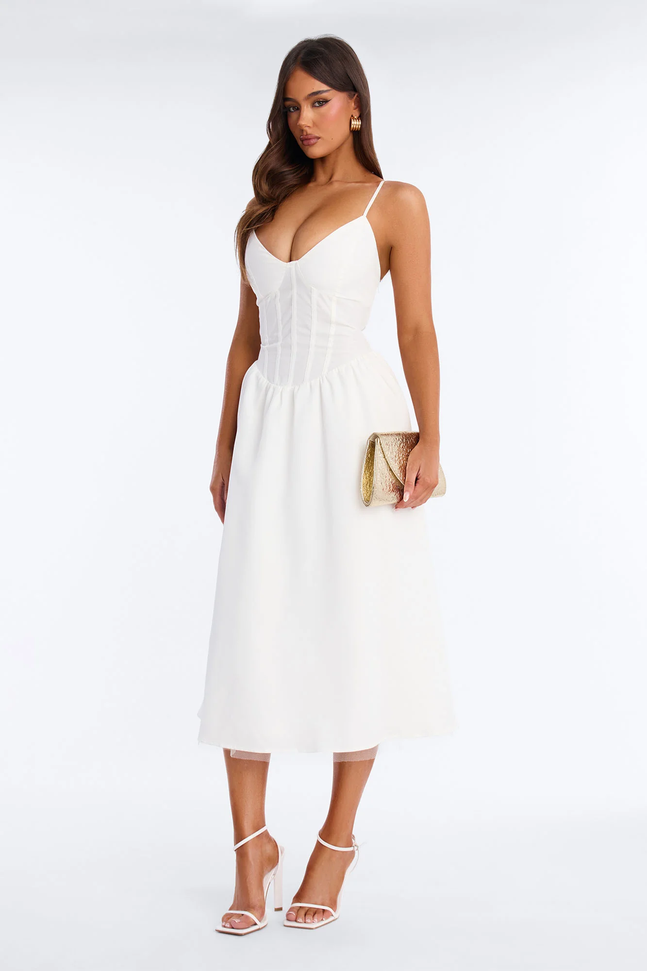Flora Lace Up Midi Dress - White
