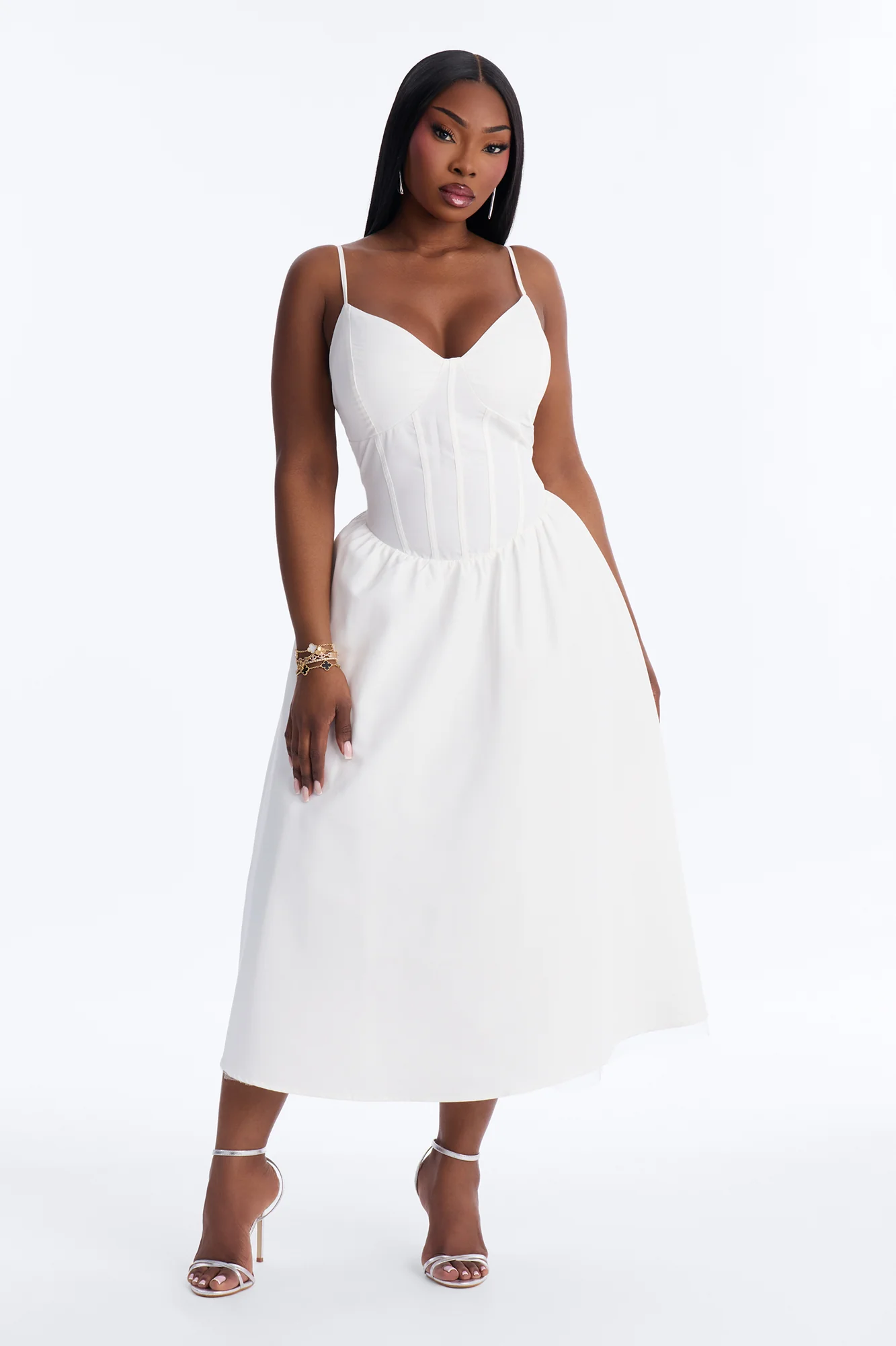 Flora Lace Up Midi Dress - White - Image 6
