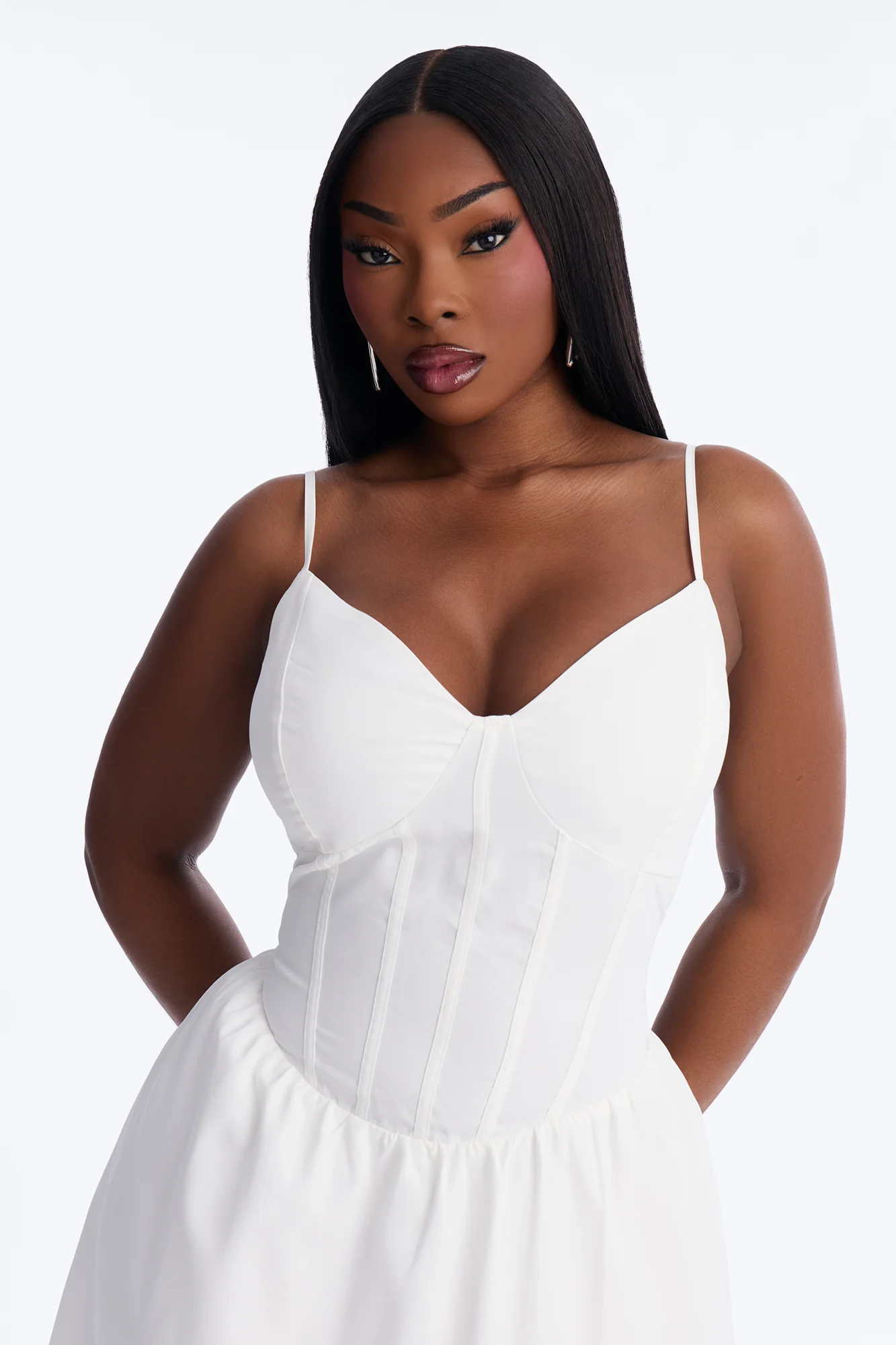 Flora Lace Up Midi Dress - White - Image 7