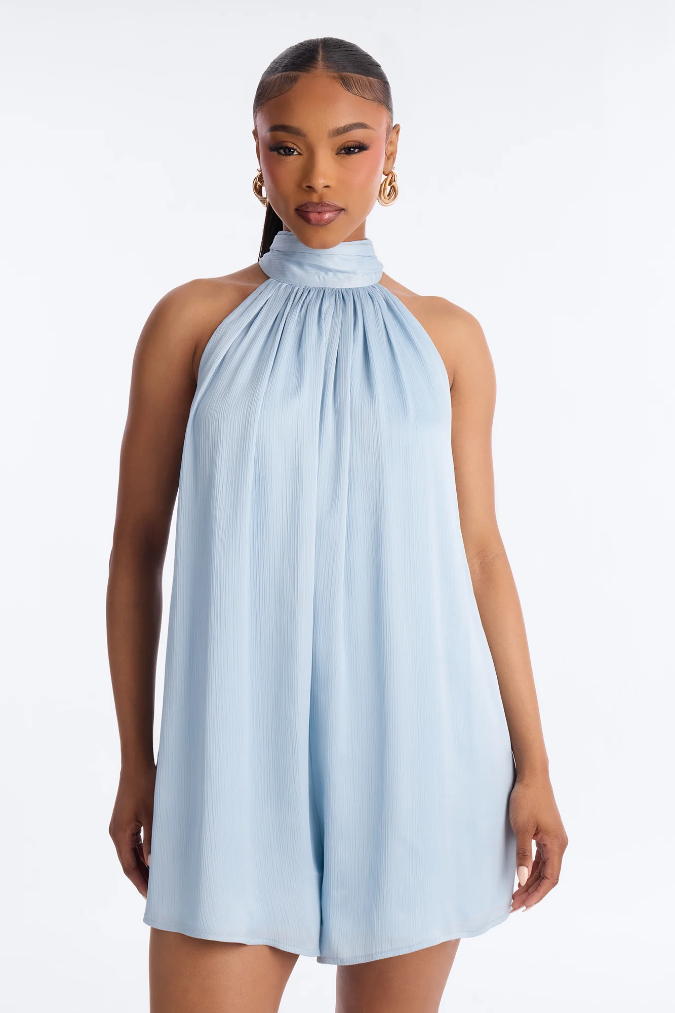Flora Satin High Neck Romper - Blue - Image 2