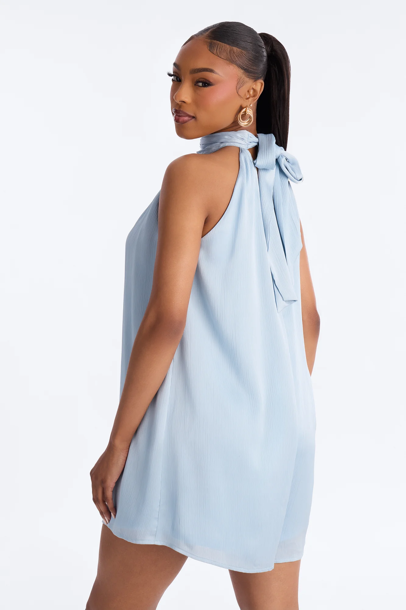 Flora Satin High Neck Romper - Blue - Image 4