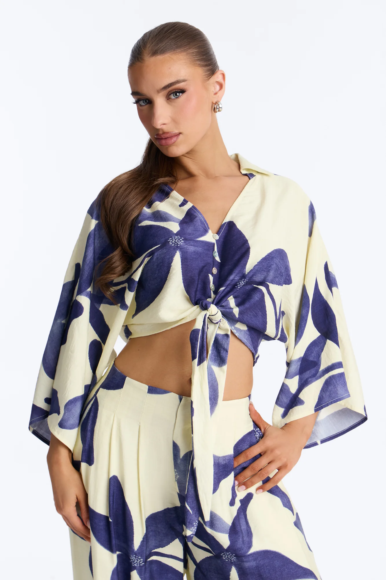 Floral Desire Linen Pant Set - Blue/combo - Image 2