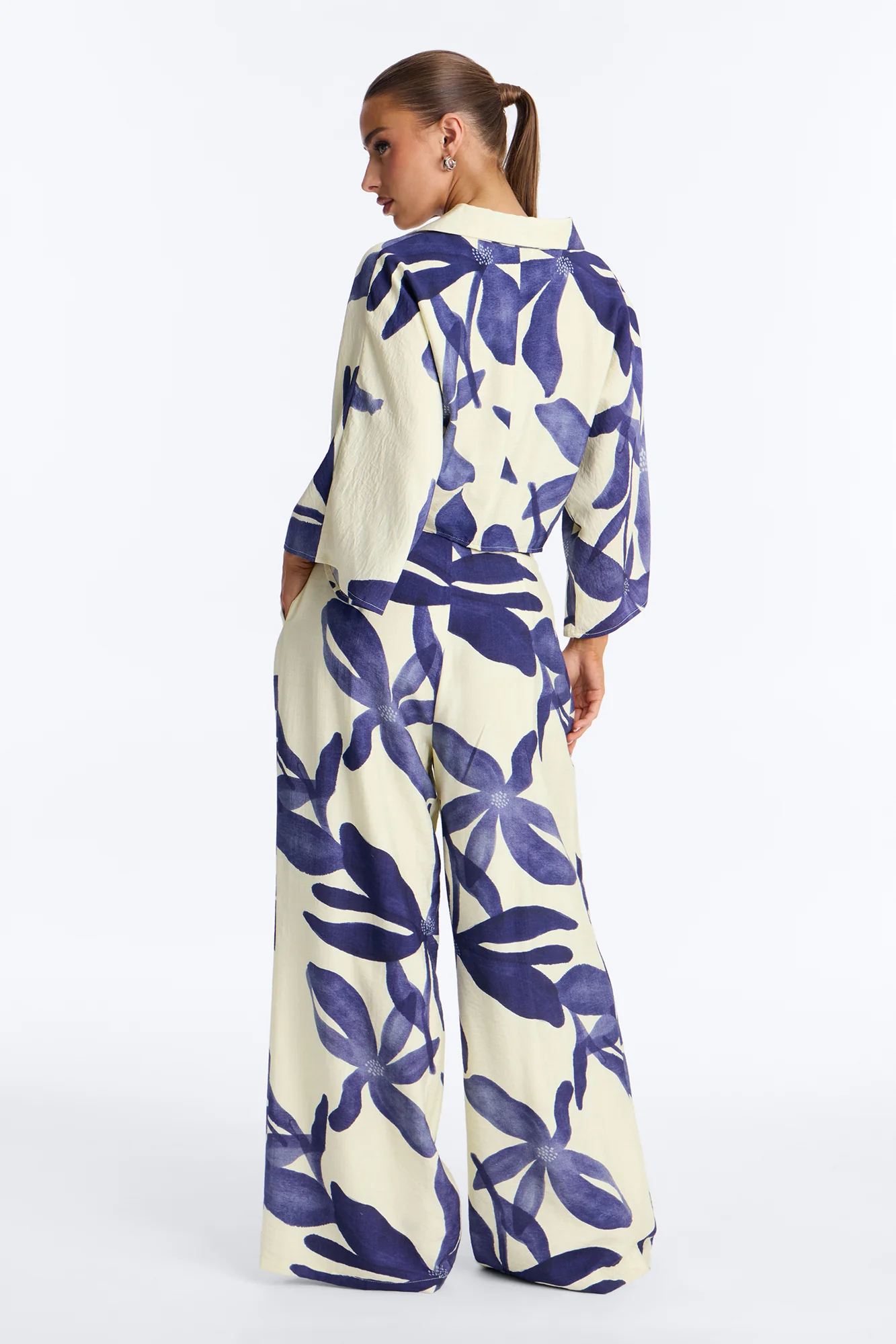 Floral Desire Linen Pant Set - Blue/combo - Image 4