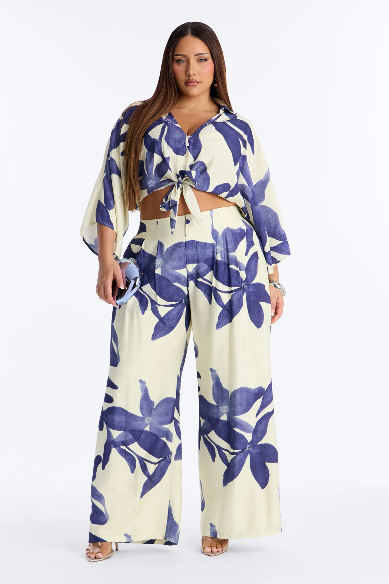 Floral Desire Linen Pant Set - Blue/combo - Image 5