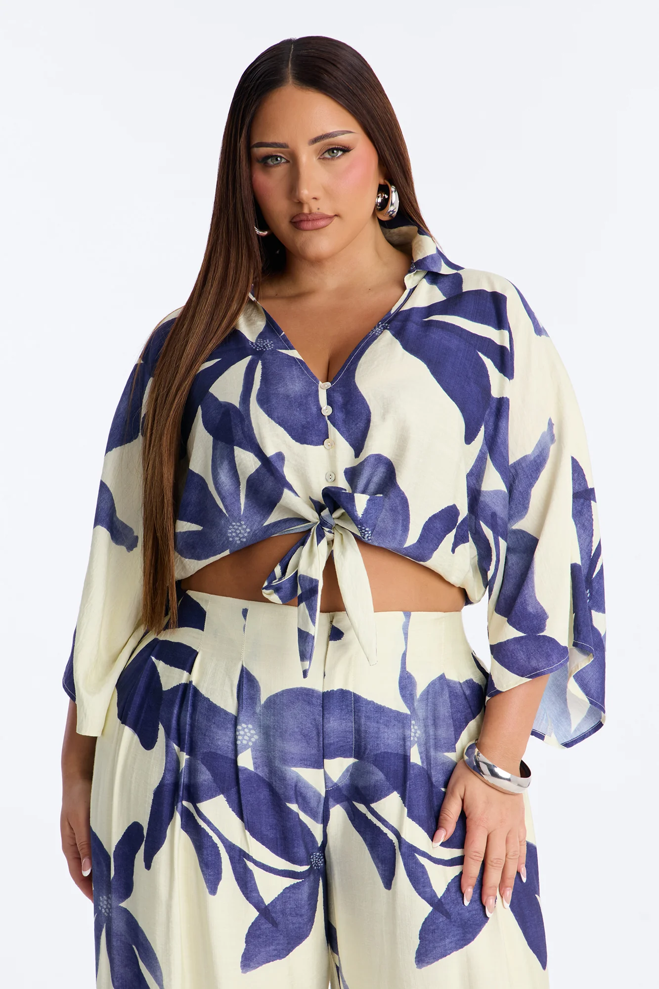 Floral Desire Linen Pant Set - Blue/combo - Image 6