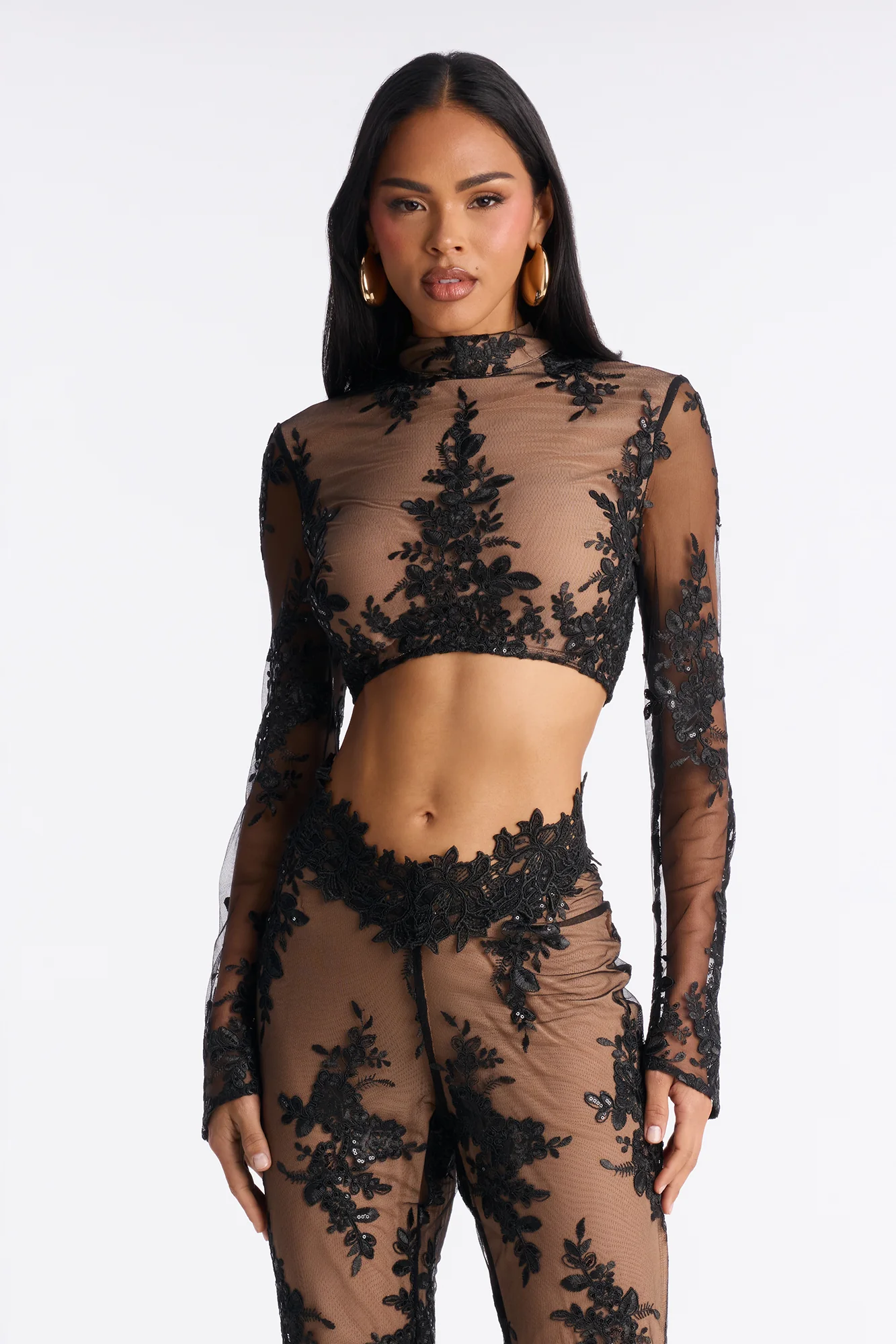 Floral Flame Mesh Pant Set - Black - Image 2
