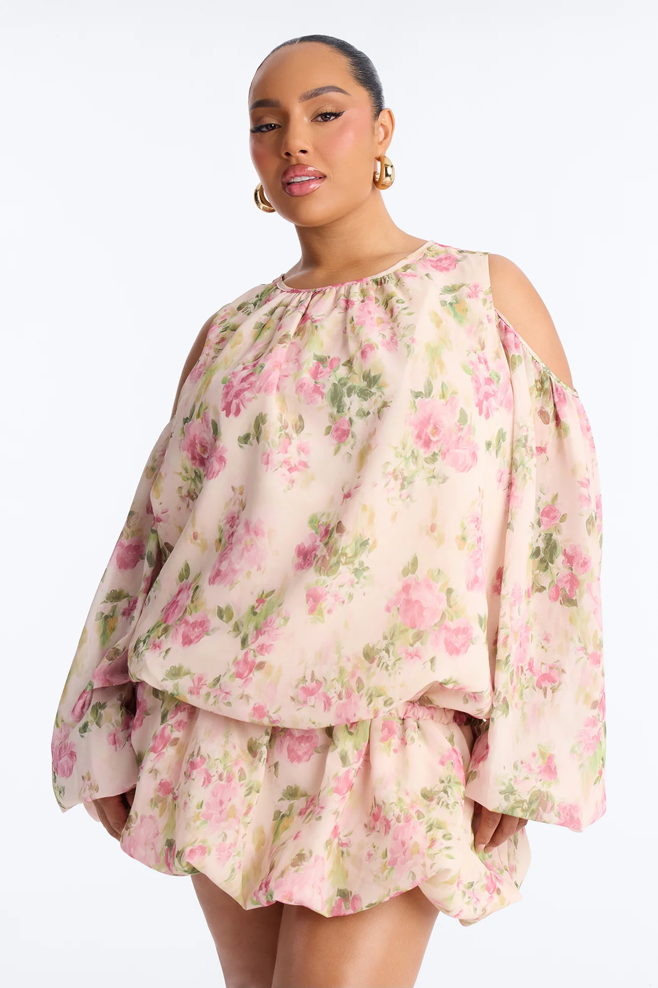 Floral Obsession Cold Shoulder Chiffon Mini Dress - Multi Color - Image 5