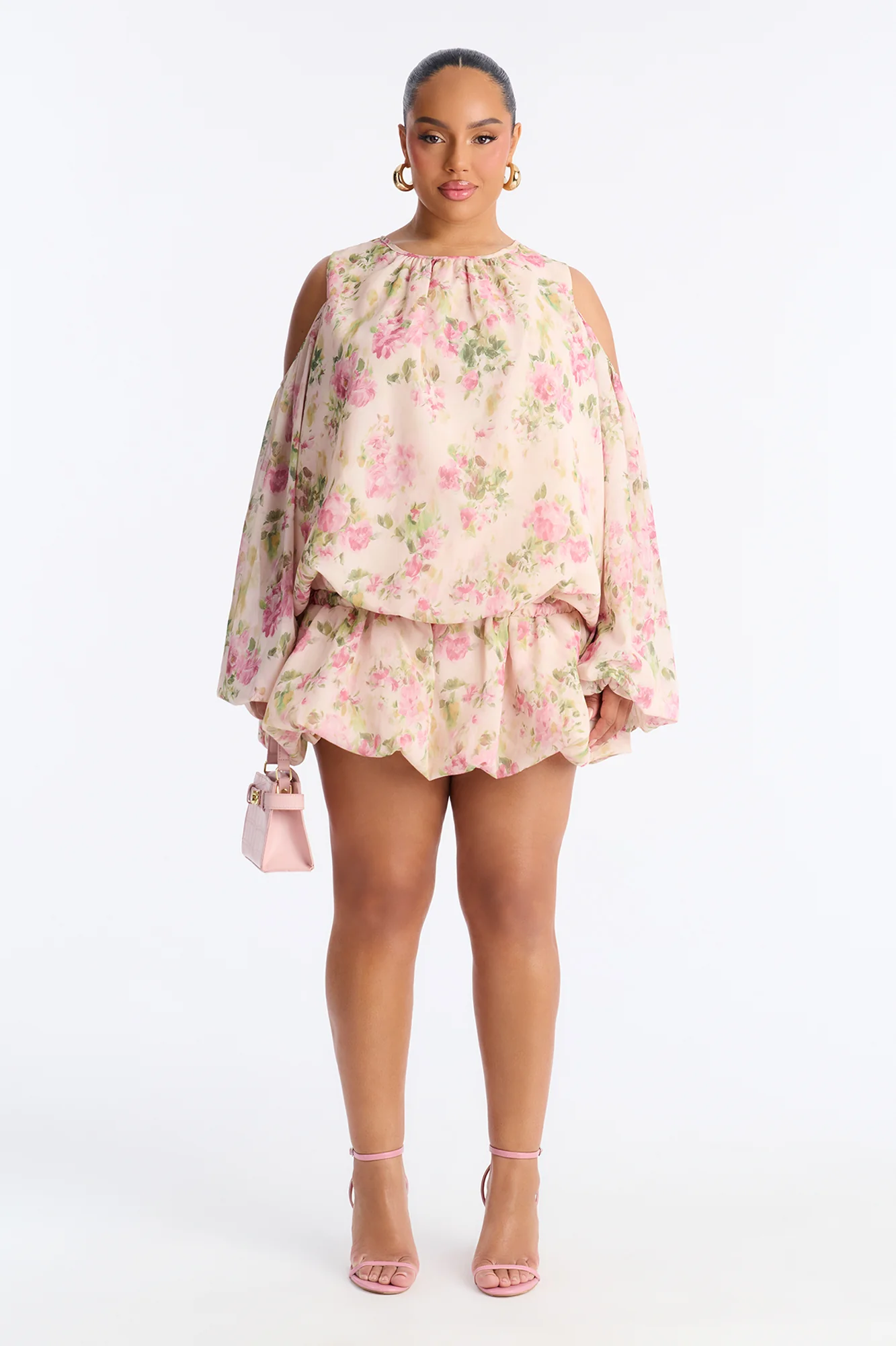 Floral Obsession Cold Shoulder Chiffon Mini Dress - Multi Color - Image 6