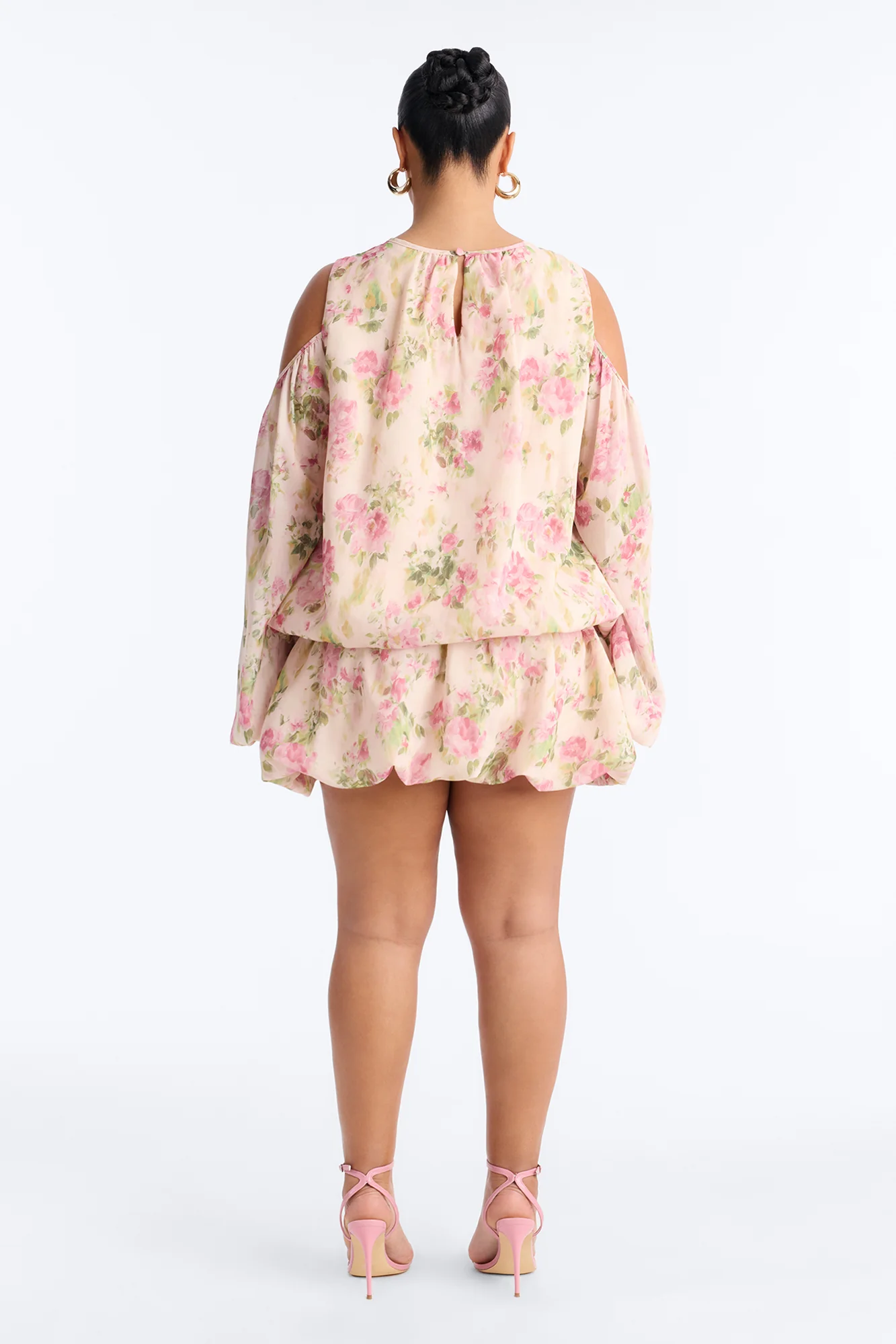 Floral Obsession Cold Shoulder Chiffon Mini Dress - Multi Color - Image 8