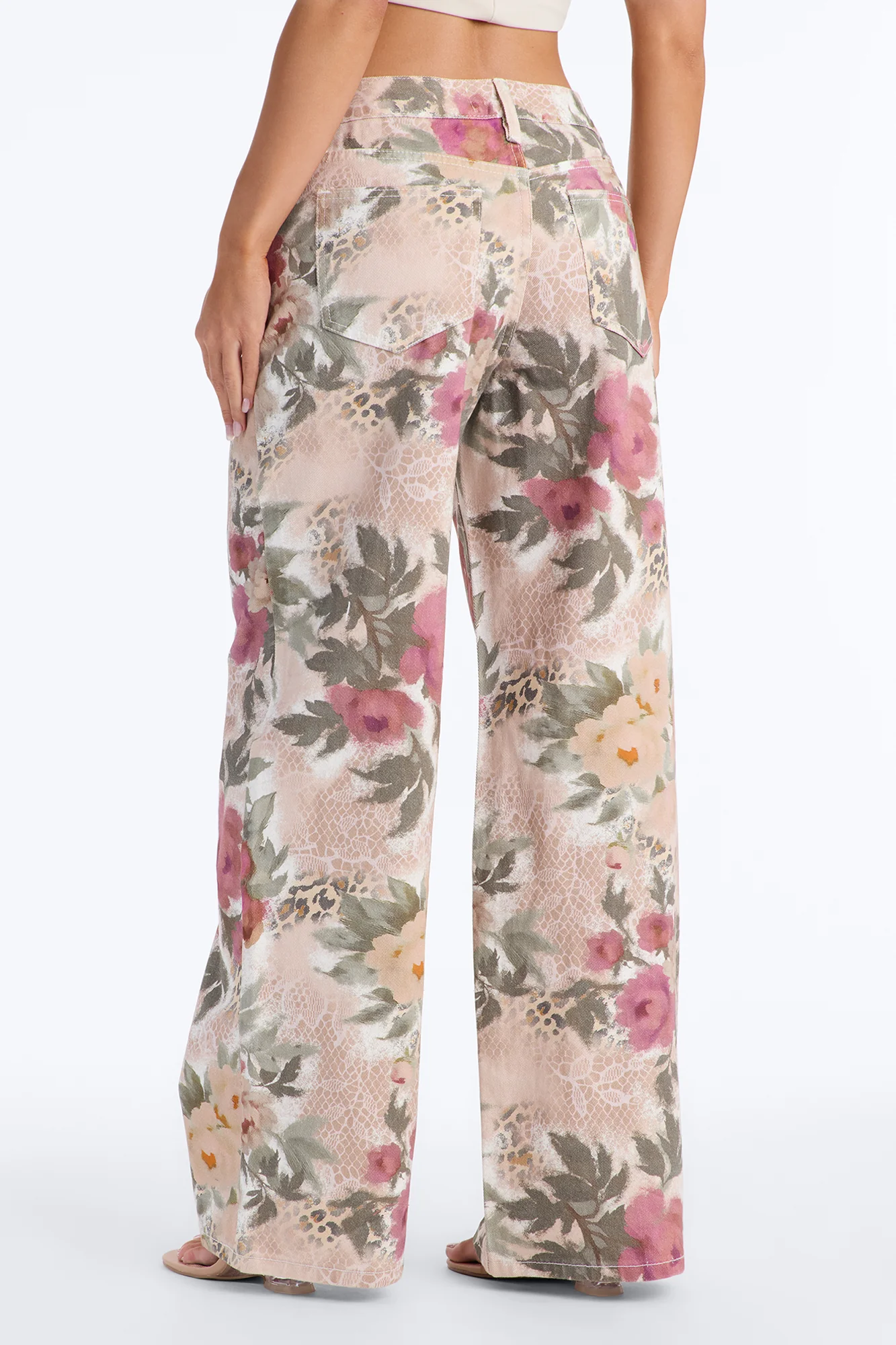 Floral Safari Printed Wide Leg Jeans - Rose/Combo - Image 4
