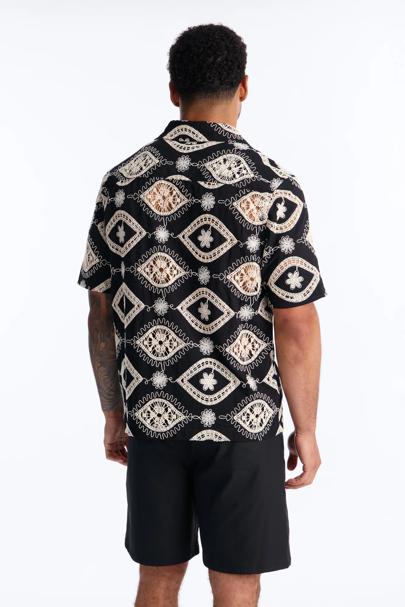 Floral Ties Short Sleeve Cuban Collar Button Up Shirt - Black - Image 4