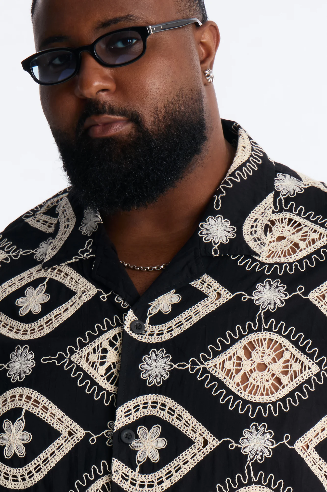Floral Ties Short Sleeve Cuban Collar Button Up Shirt - Black - Image 7