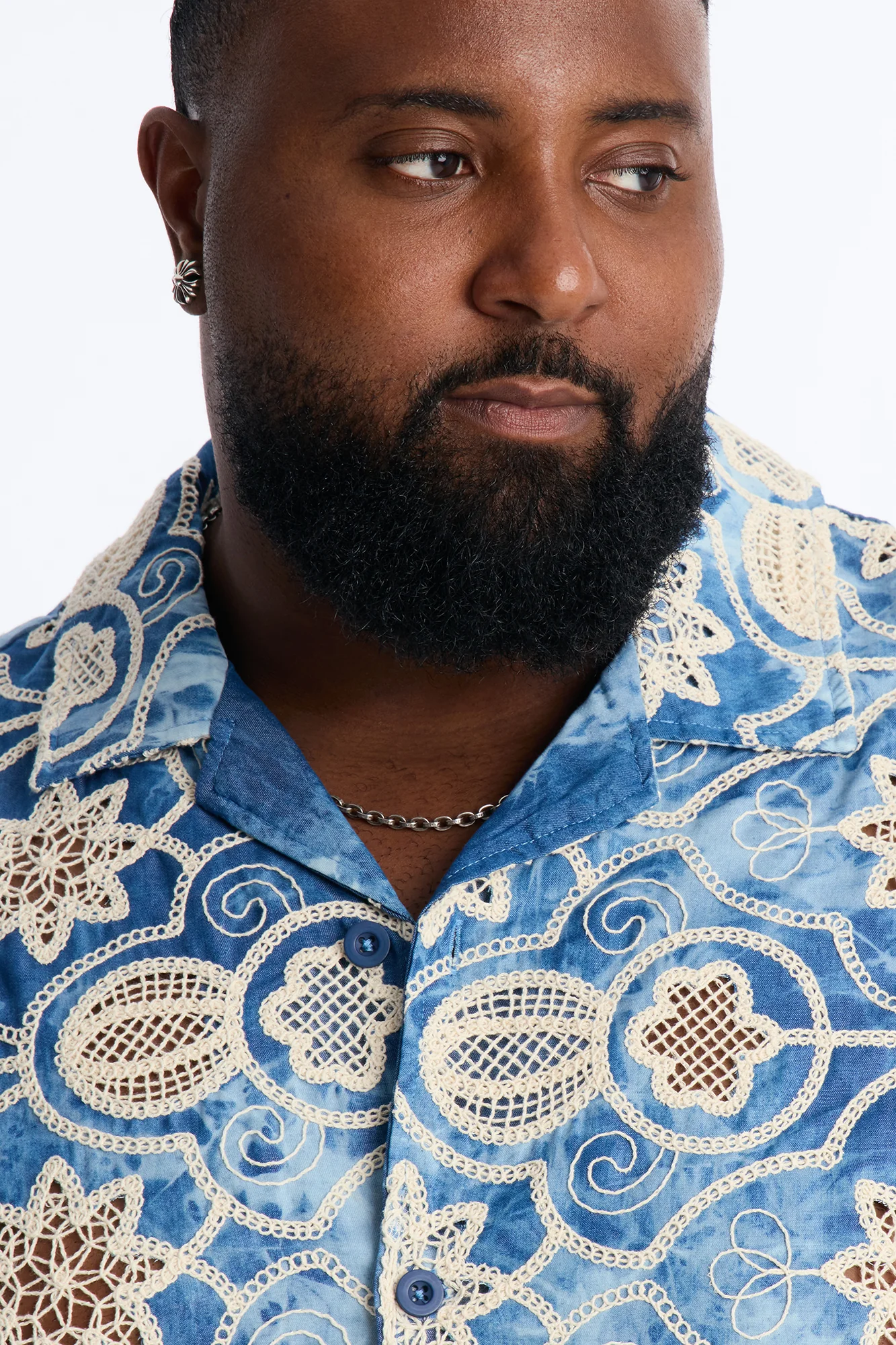 Floral Ties Washed Short Sleeve Cuban Collar Button Up Shirt - Blue - Image 7