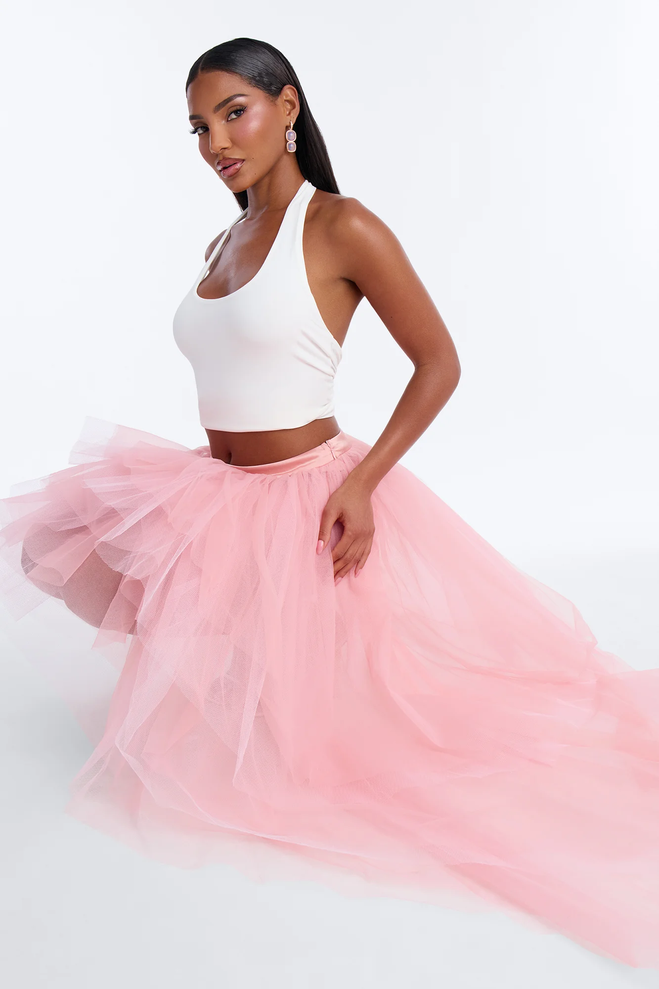 Florence Tiered Ruffle High Low Skirt - Pink - Image 3