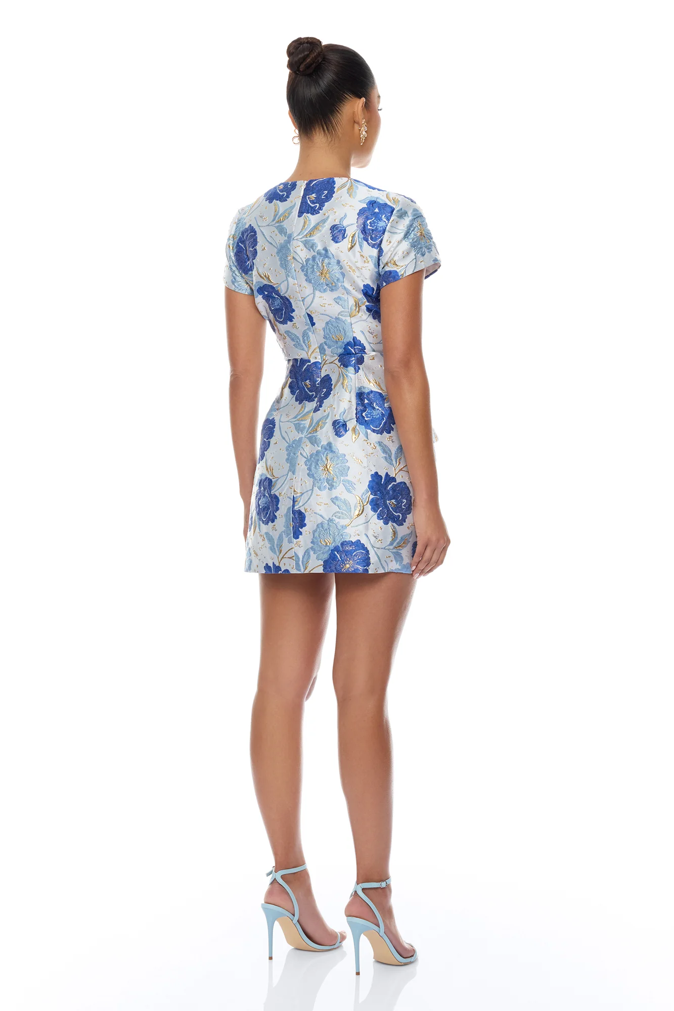 Florencia Short Sleeve Jacquard Mini Dress - Blue/combo - Image 4