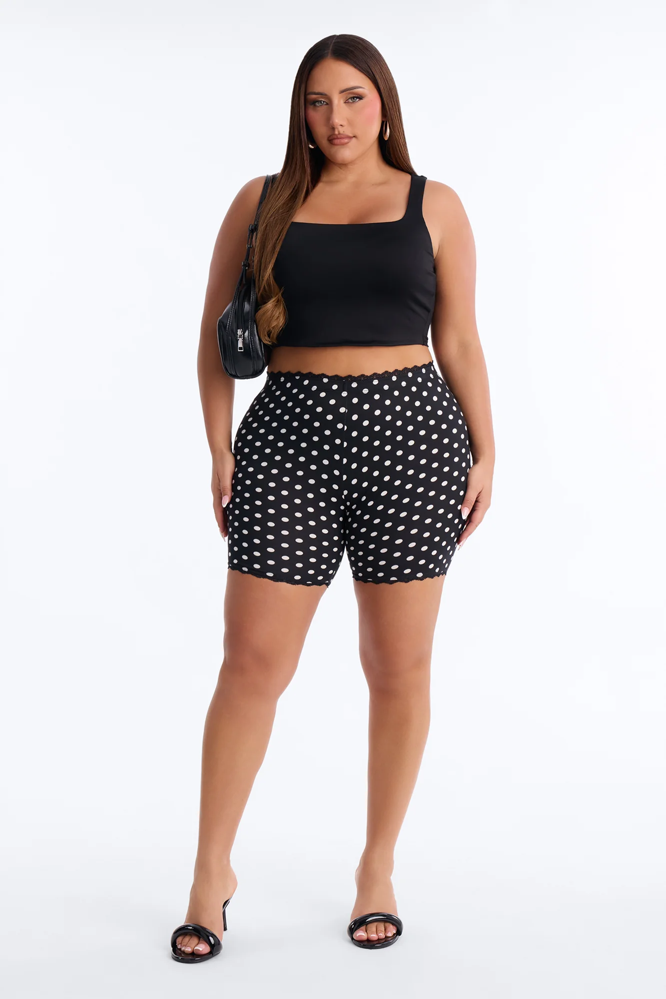 Florentina Lace Trim Biker Short - Black/White - Image 5