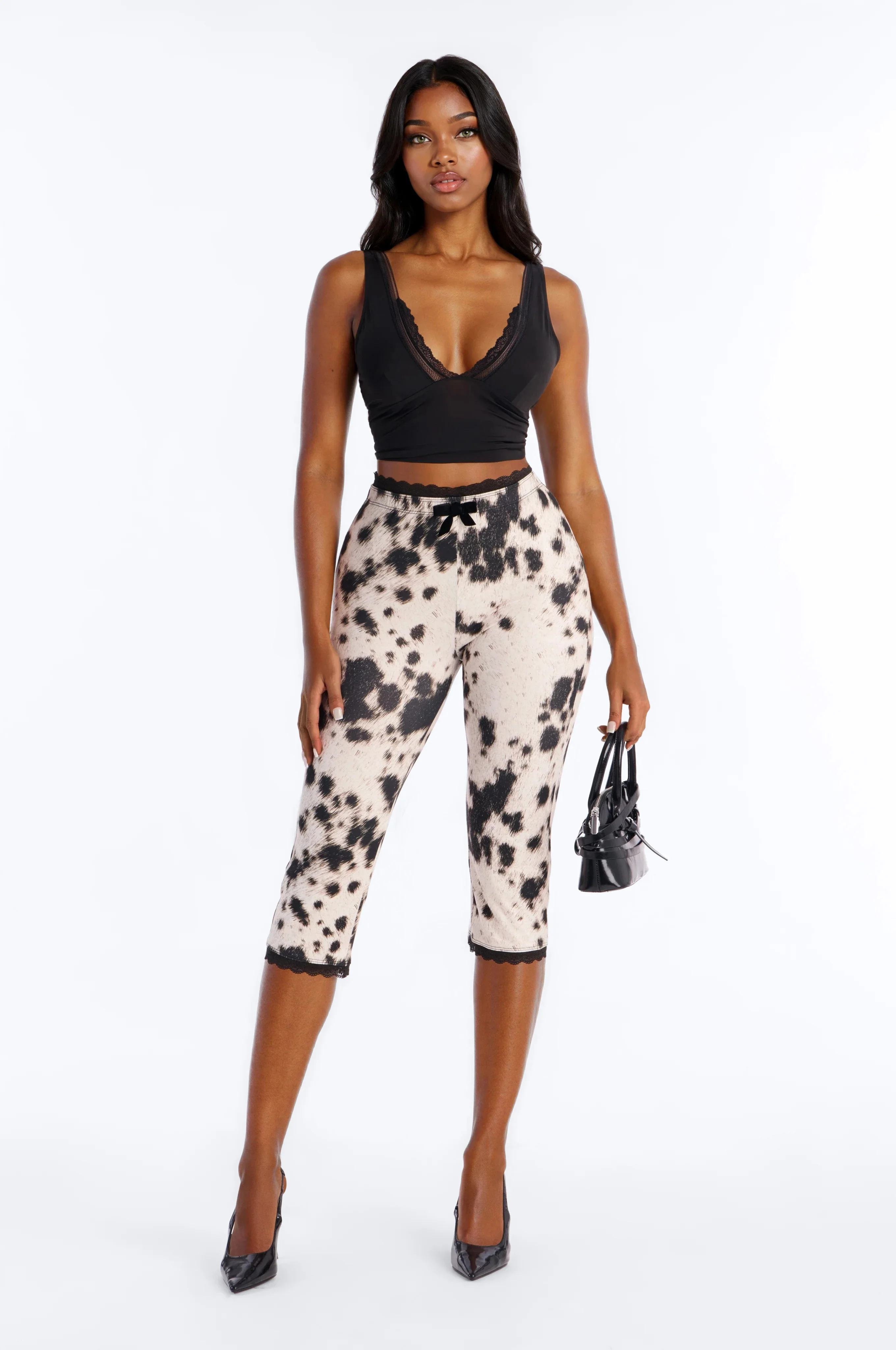 Florentina Lace Trim Capri Legging - Cream/combo