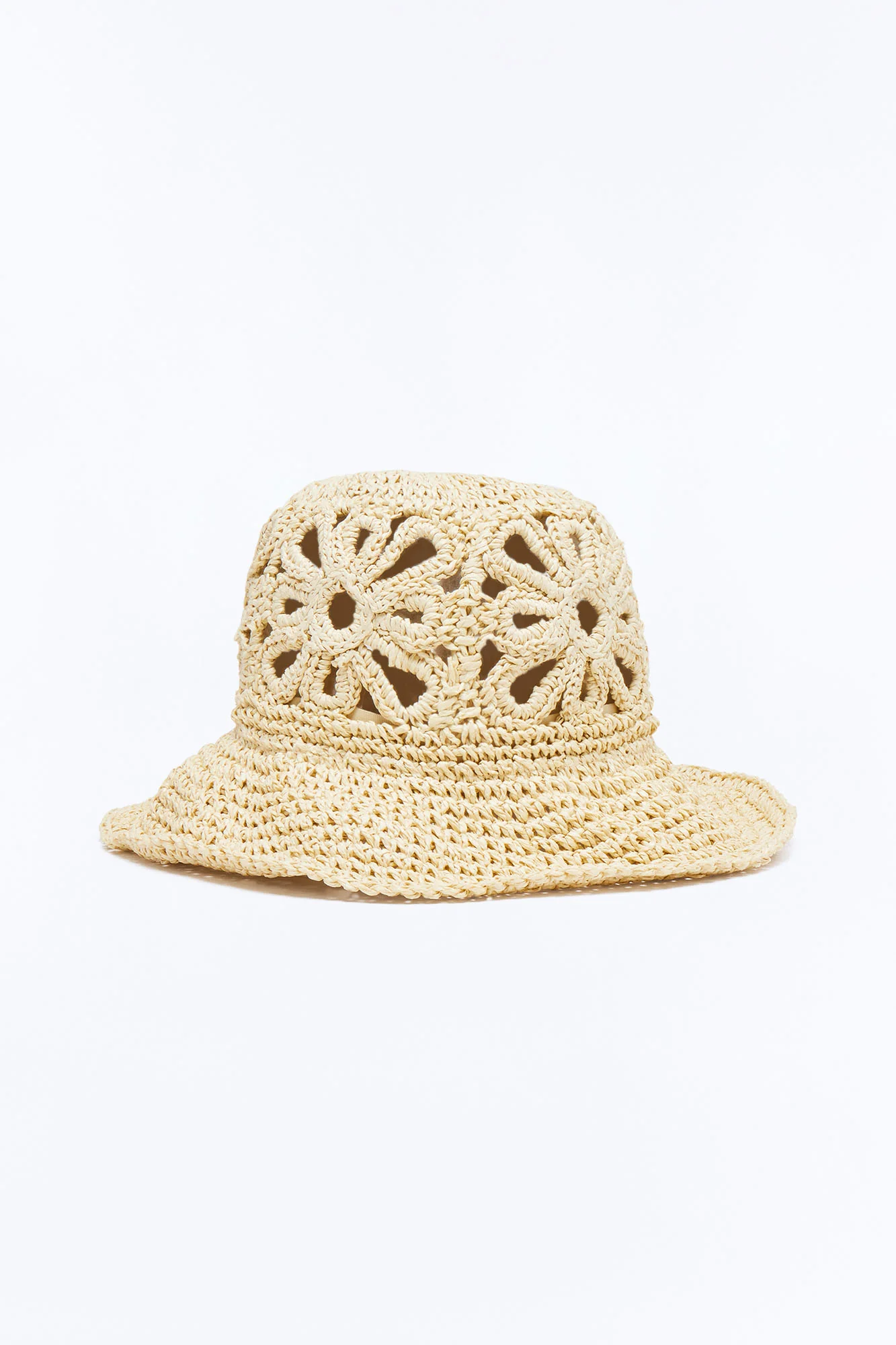 Flower Crown Crochet Straw Bucket - Natural - Image 3