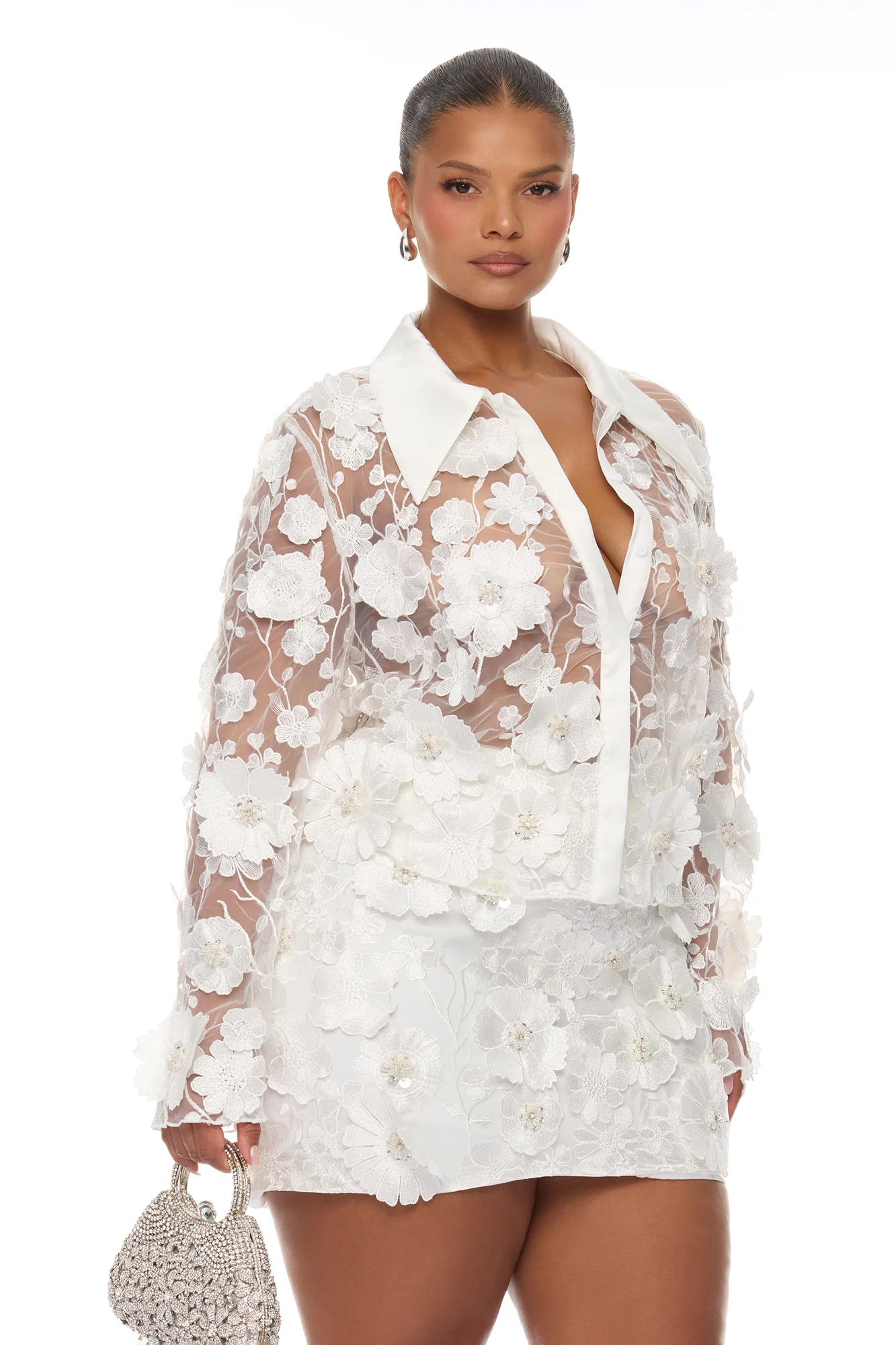 Flower Fields Embroidered Skirt Set - White - Image 6