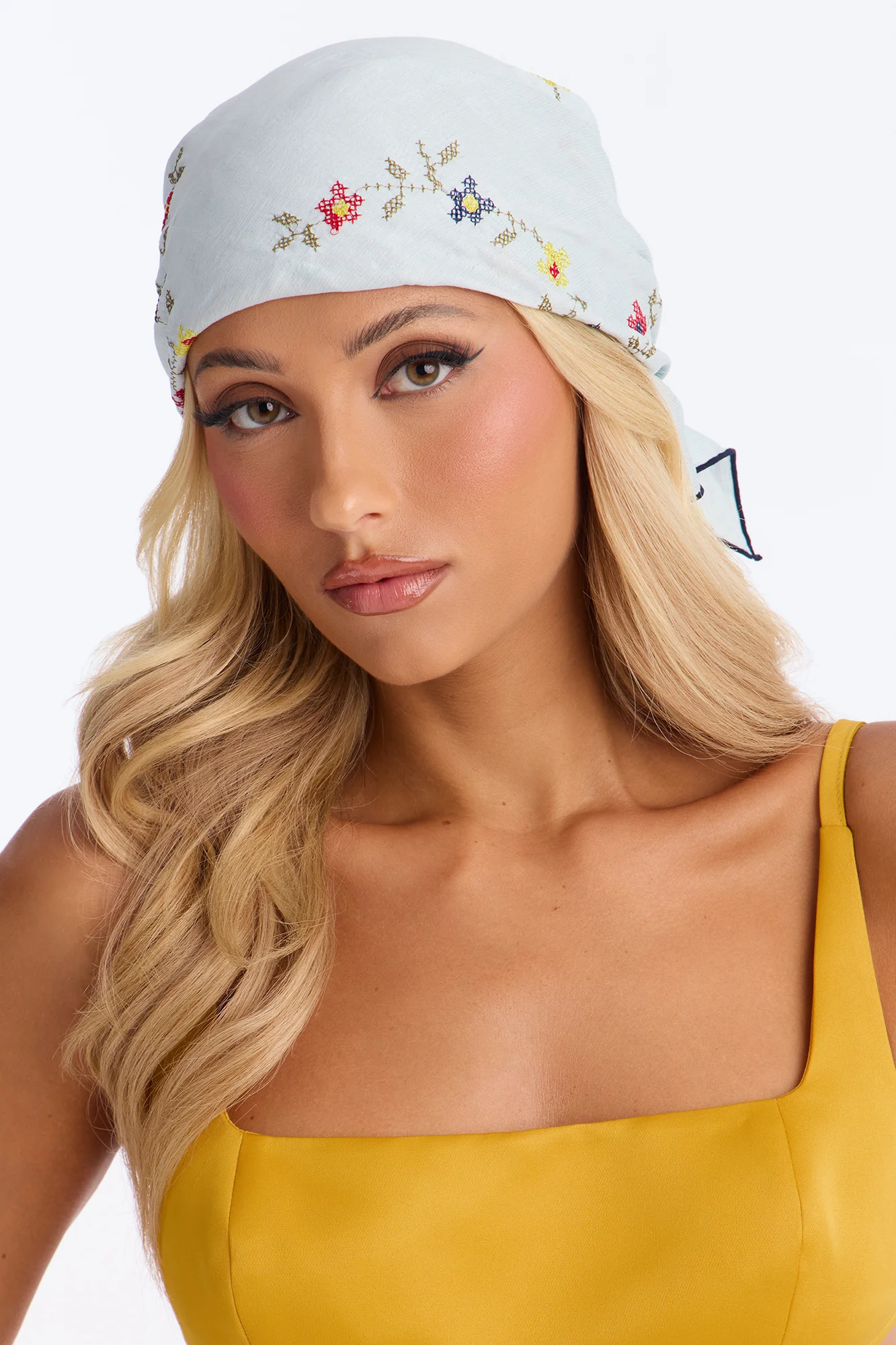 Flower Girl Embroidered Head Scarf - Blue/combo - Image 2