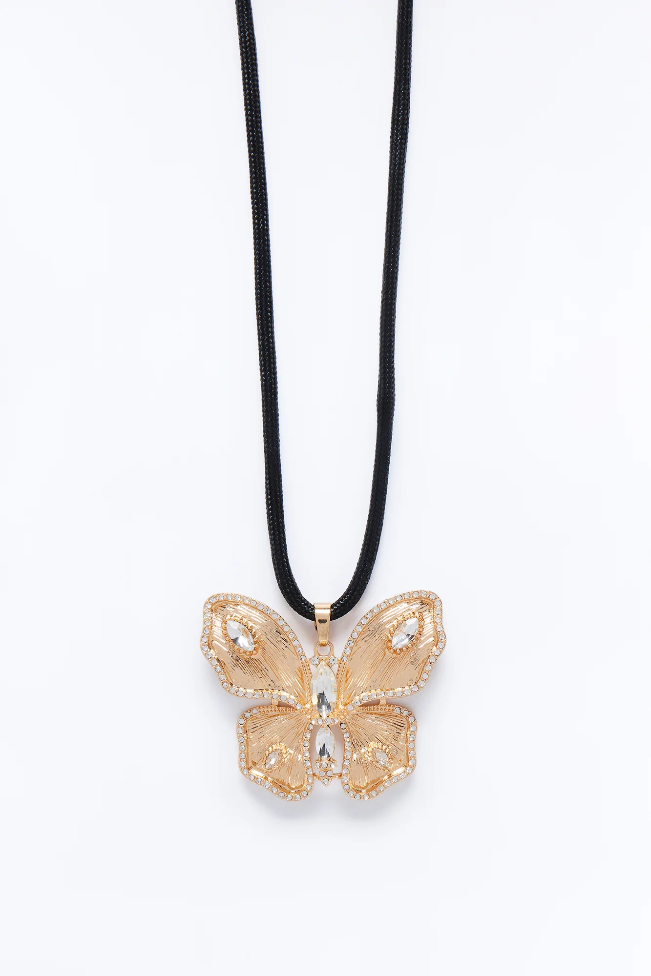 Flutter Bliss Rhinestone Butterfly Pendant Necklace - Gold/Black - Image 3