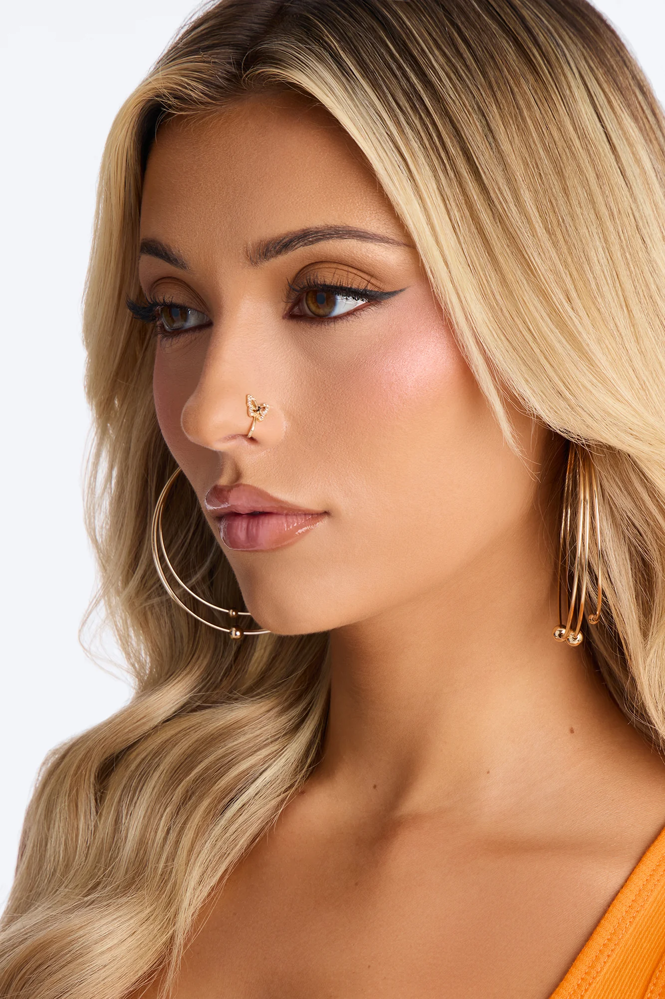 Fly Away Butterfly Faux Nose Ring - Gold - Image 2