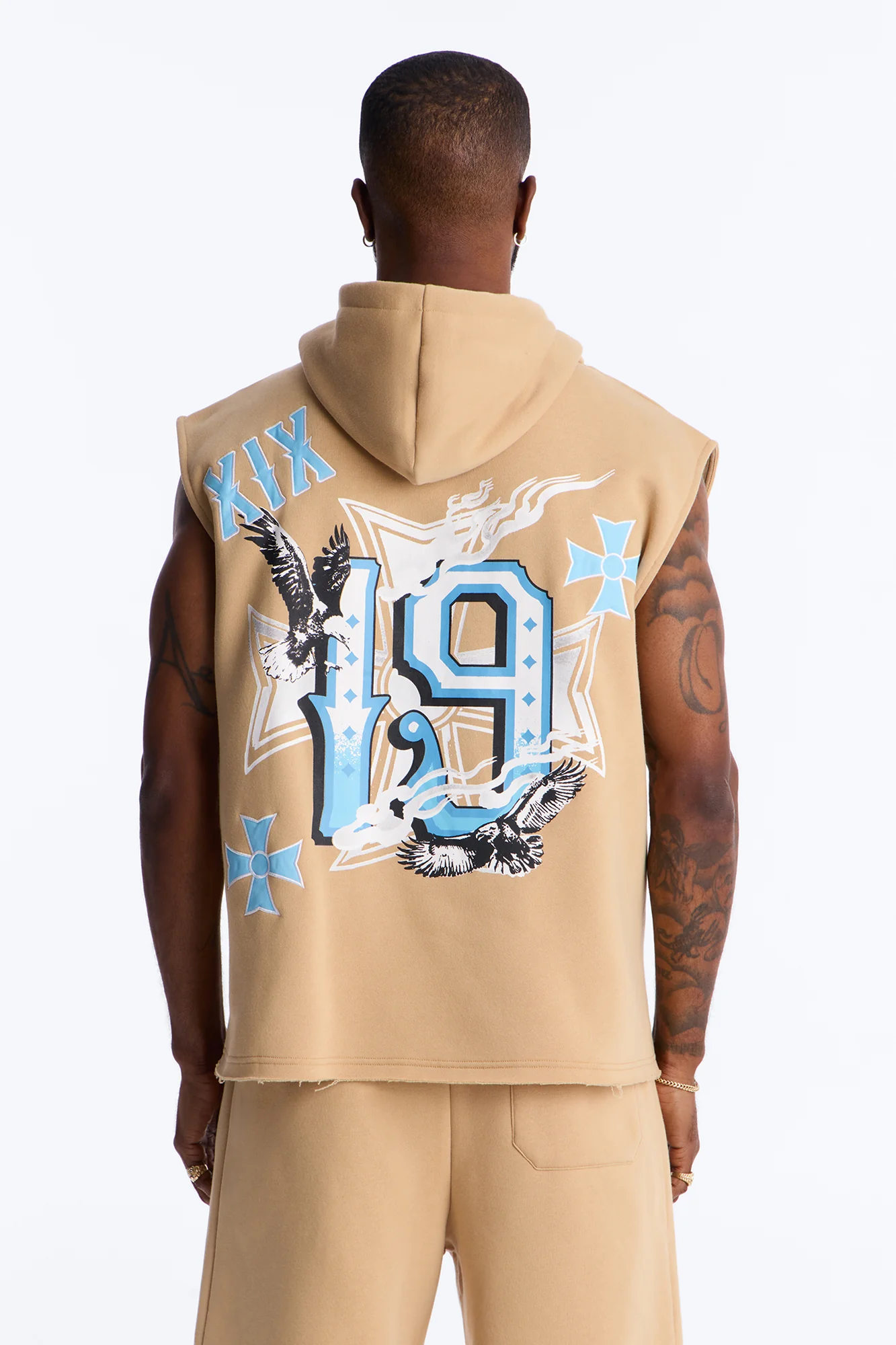 Fly Eagles Sleeveless Hoodie - Khaki