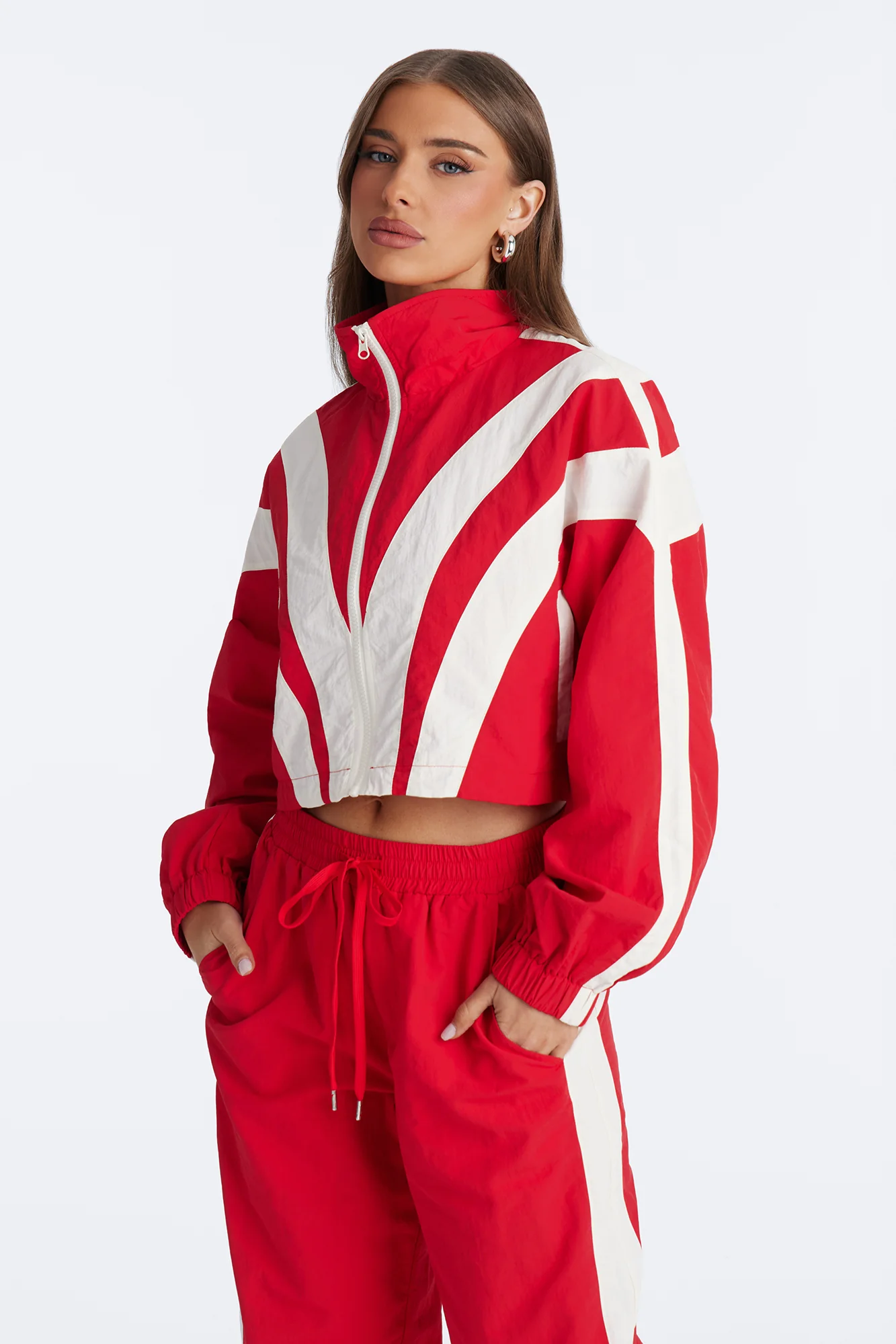 Fly Girl Era Color Block Windbreaker Jacket - Red