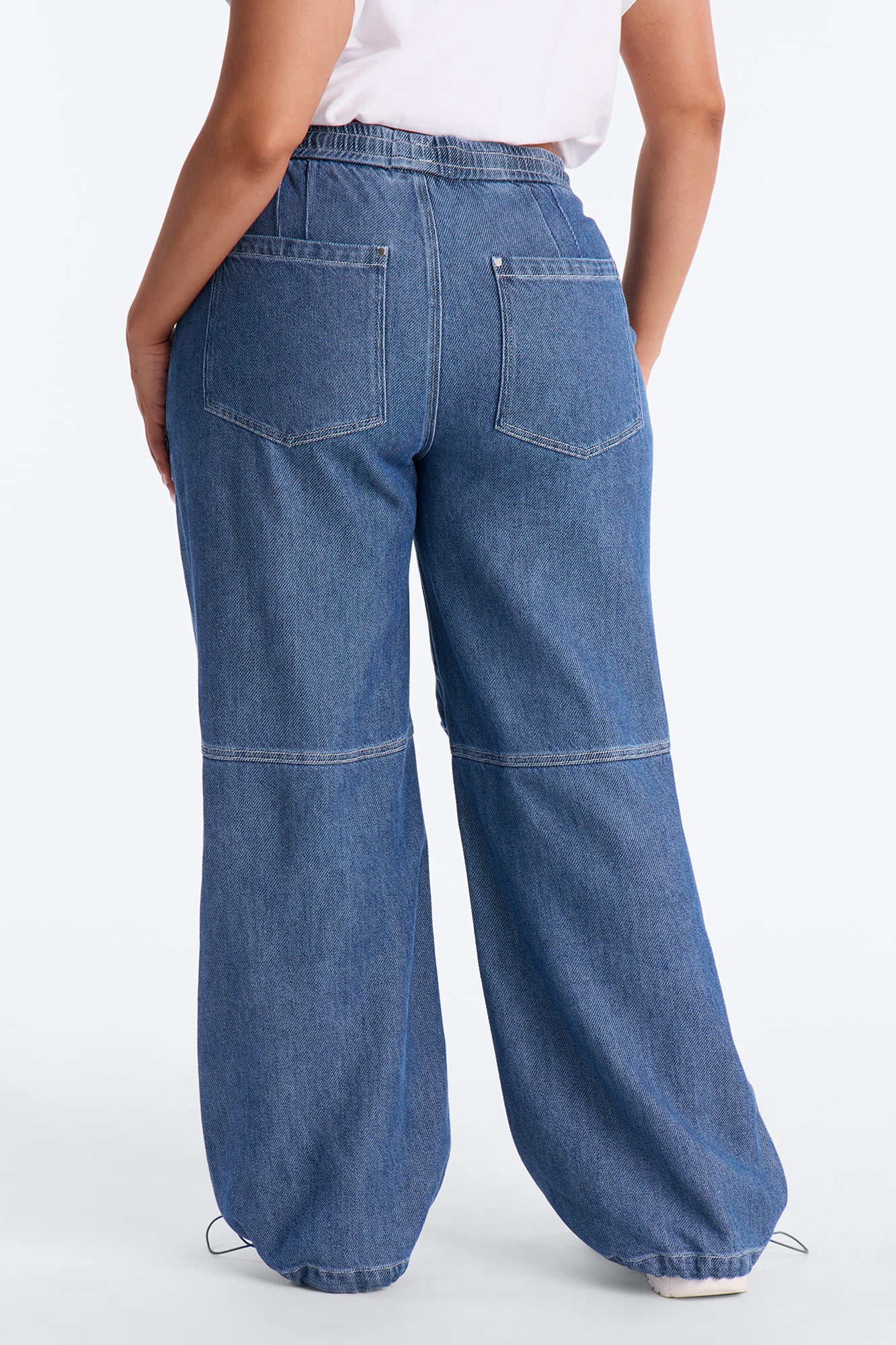 Flying Solo Drapey Tie Waist Jogger Jeans - Medium Wash - Image 7
