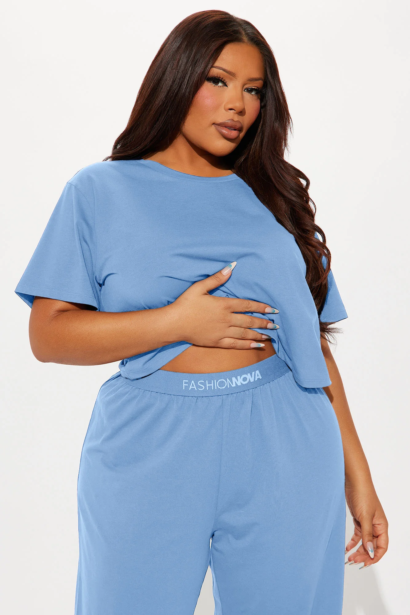 FN Mood Cotton PJ Pant Set - Blue - Image 6