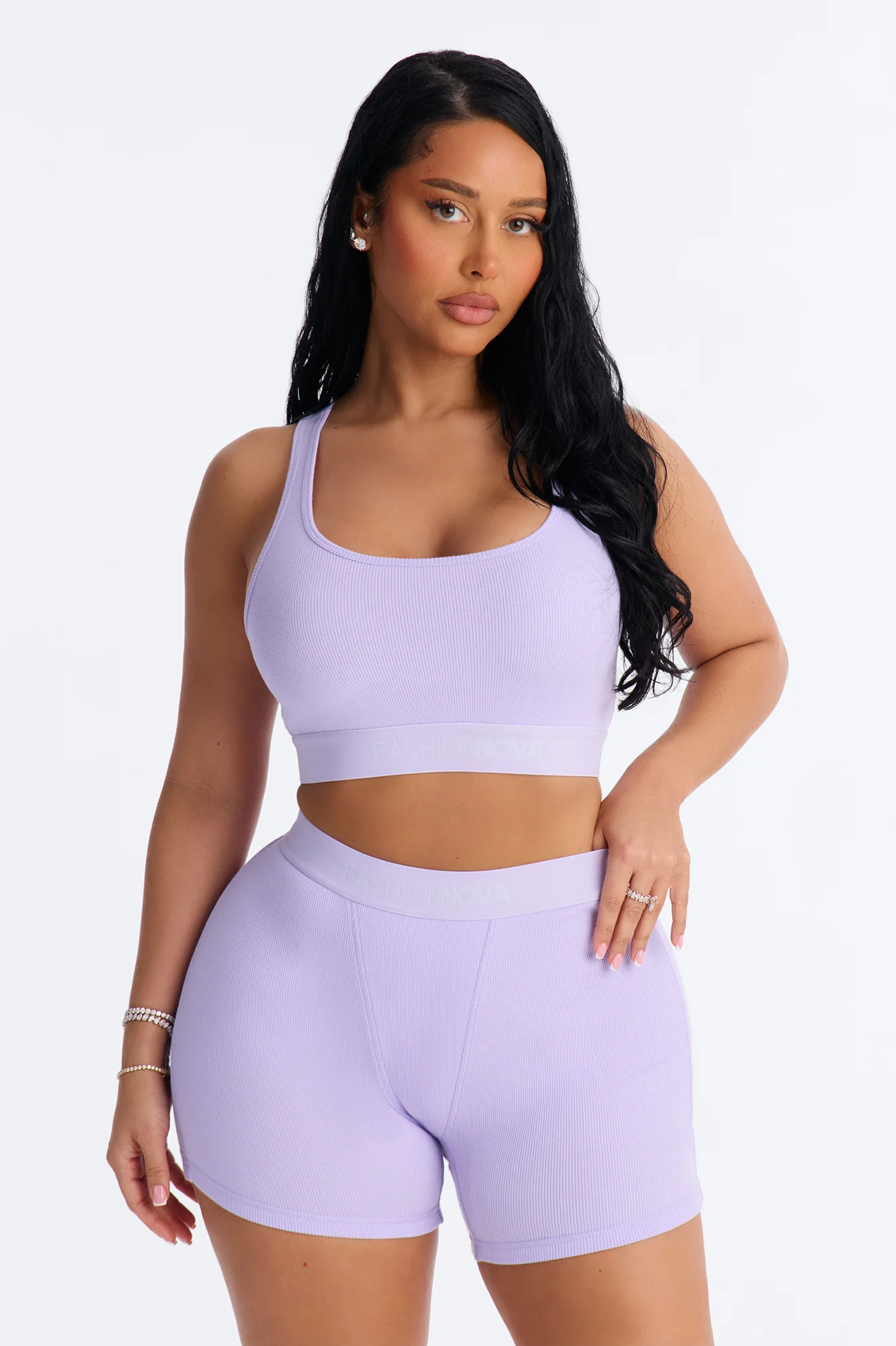 FN Mood Cotton Ribbed Racer Back Bra and Boxer Set - Lavender