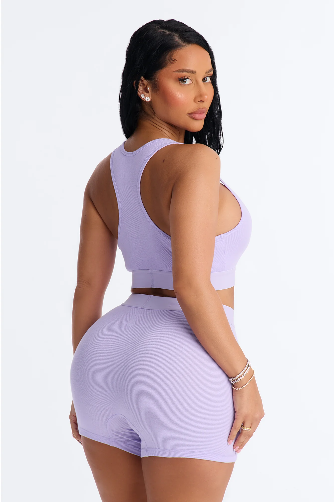 FN Mood Cotton Ribbed Racer Back Bra and Boxer Set - Lavender - Image 3