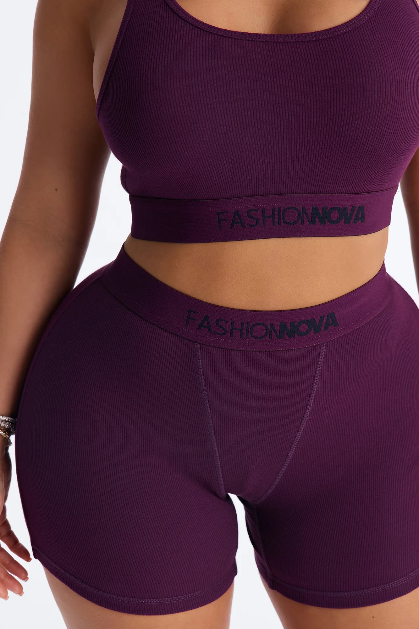 FN Mood Cotton Ribbed Racer Back Bra and Boxer Set - Plum - Image 2